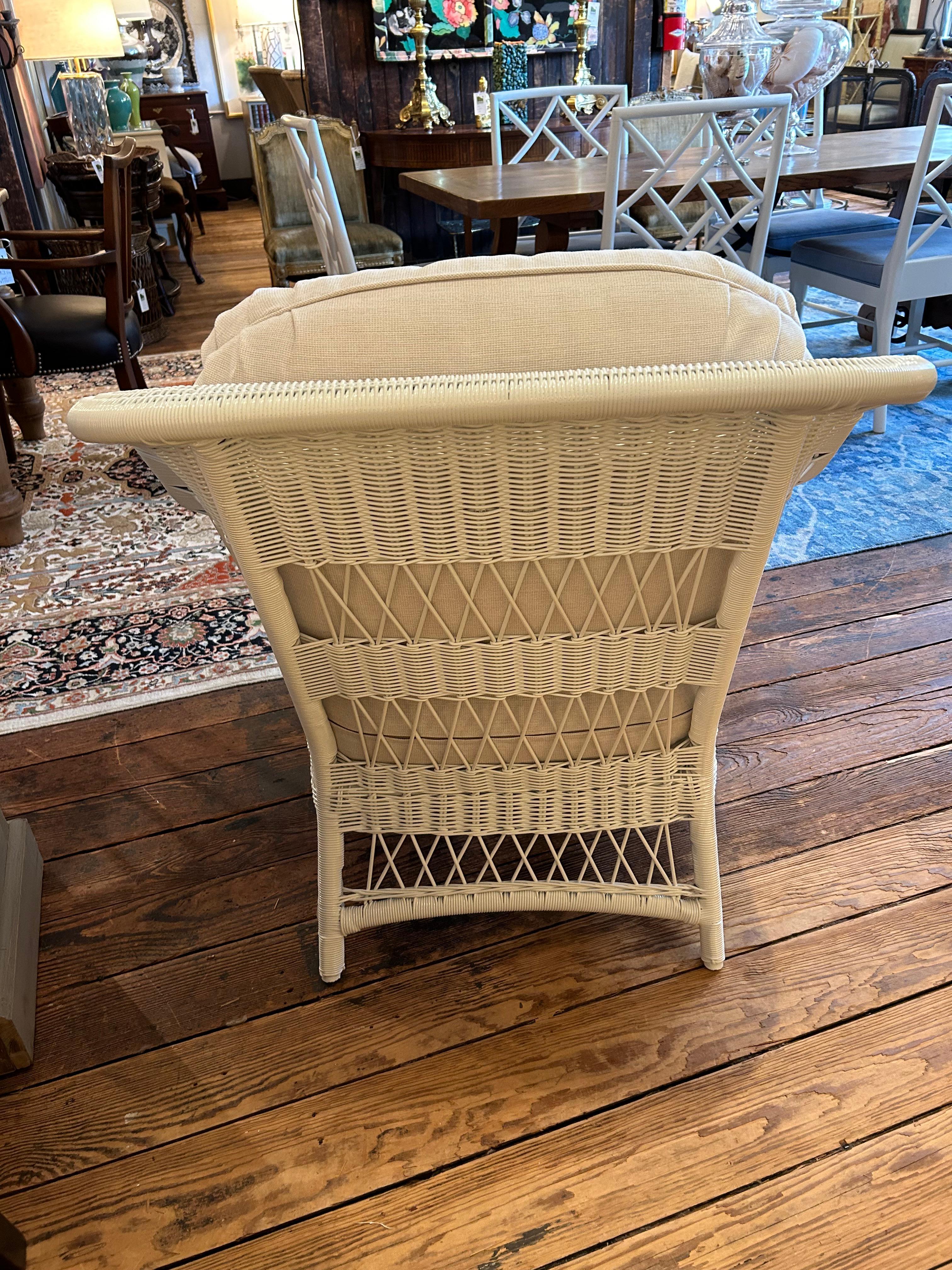 Upholstery Big Comfy White Wicker Club Chair with Custom Upholstered Cushions