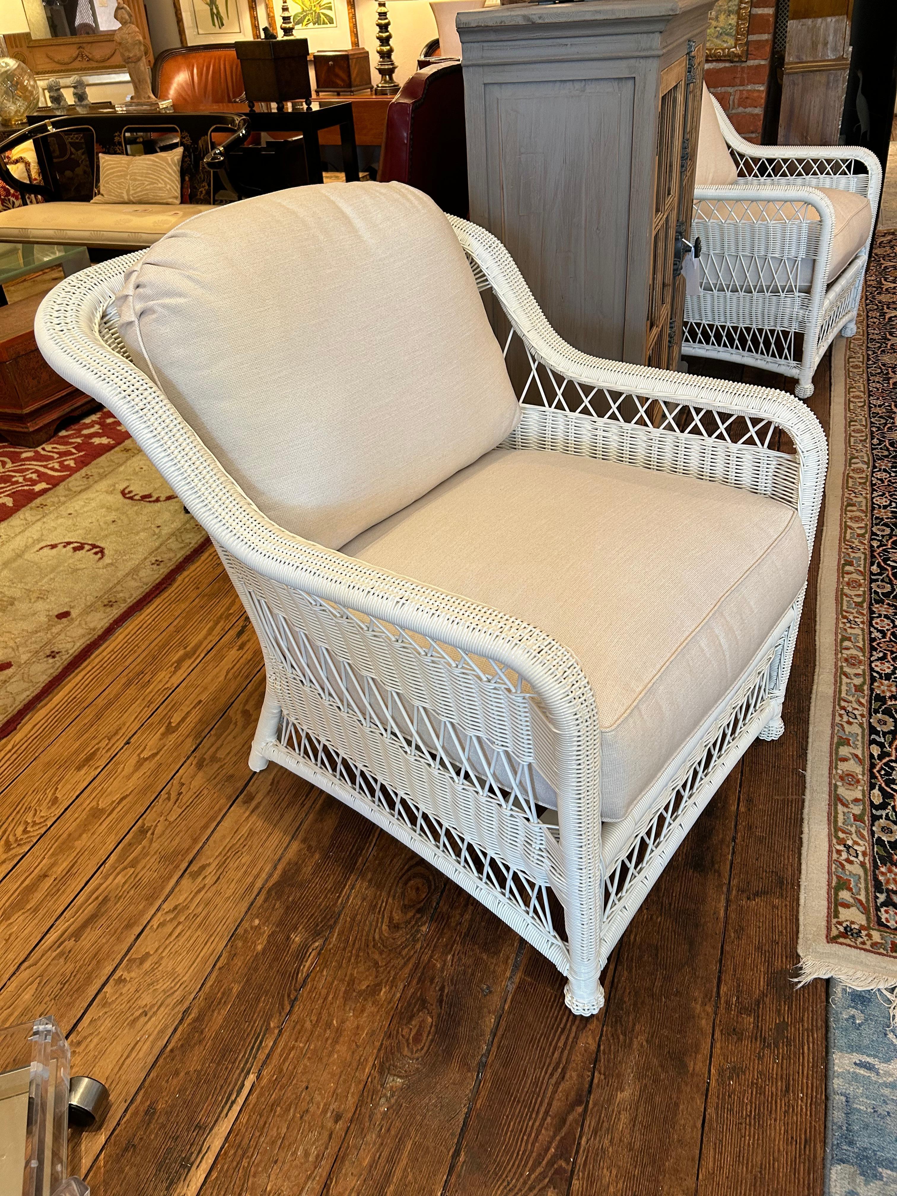Big Comfy White Wicker Club Chair with Custom Upholstered Cushions 1