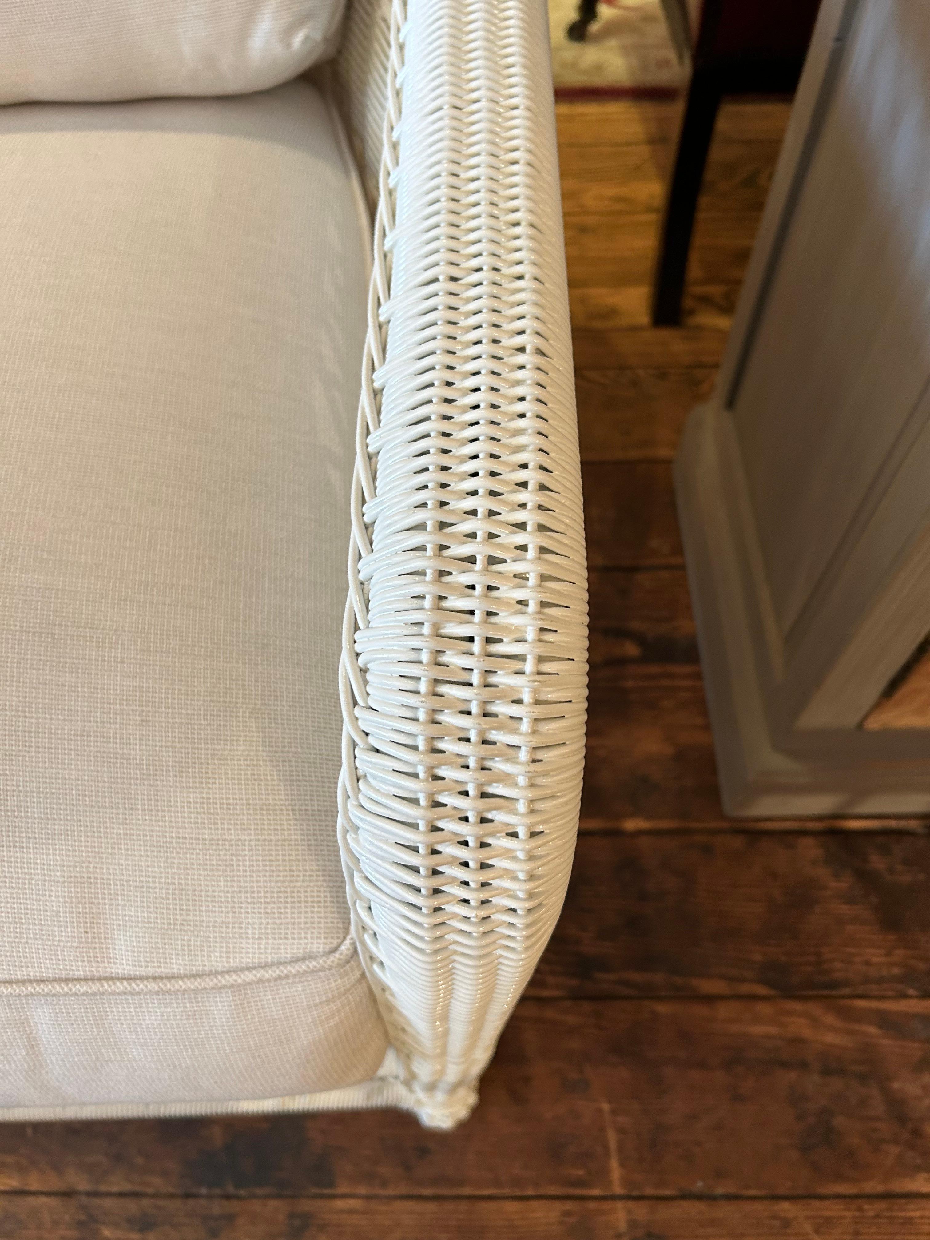 Big Comfy White Wicker Club Chair with Custom Upholstered Cushions 2