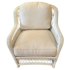 Big Comfy White Wicker Club Chair with Custom Upholstered Cushions