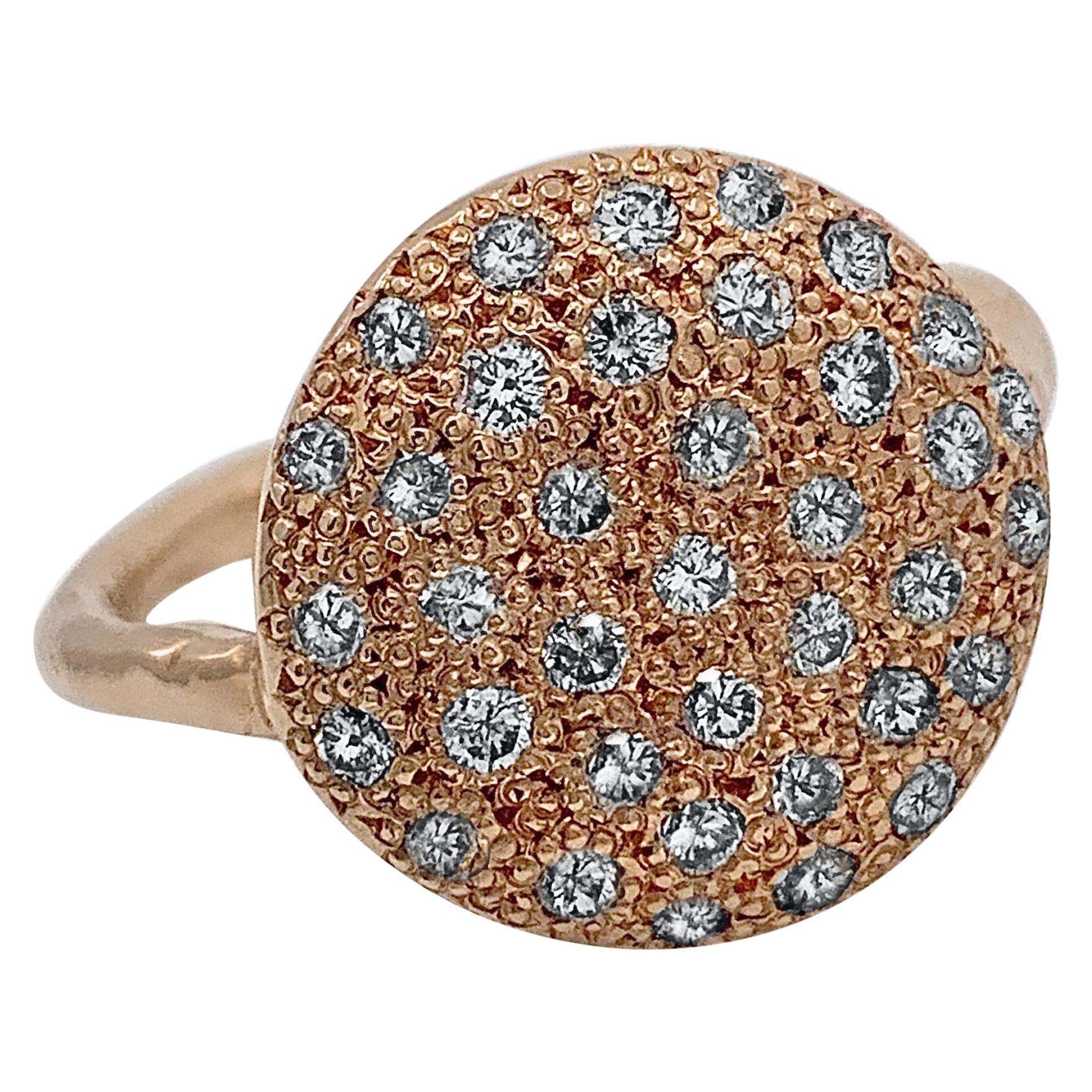 "Big Cookie" 0.36 Carat Pavé Diamond Slab Ring in Textured Rose Gold For Sale