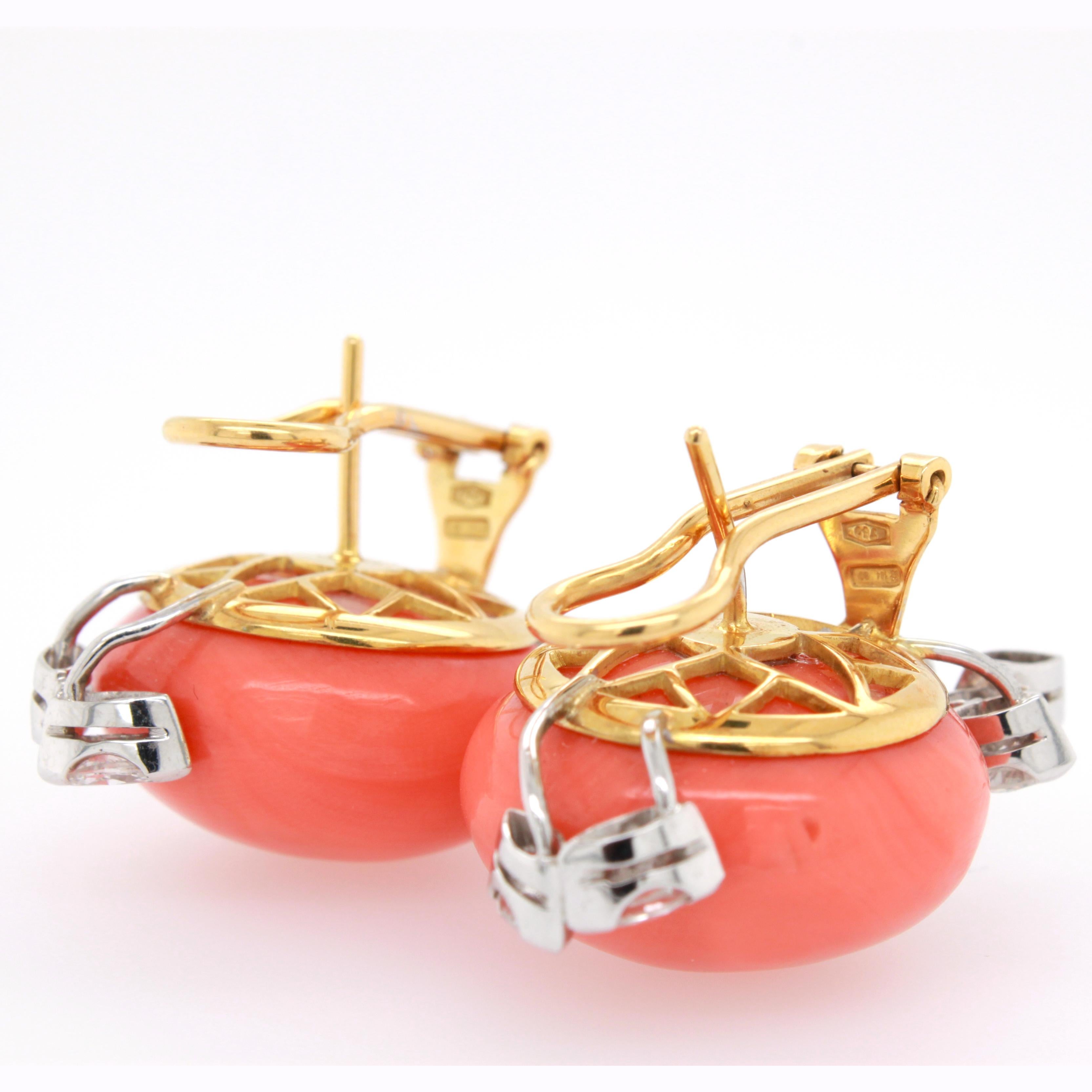 De las mujeres Pendientes grandes de coral y diamantes en venta
