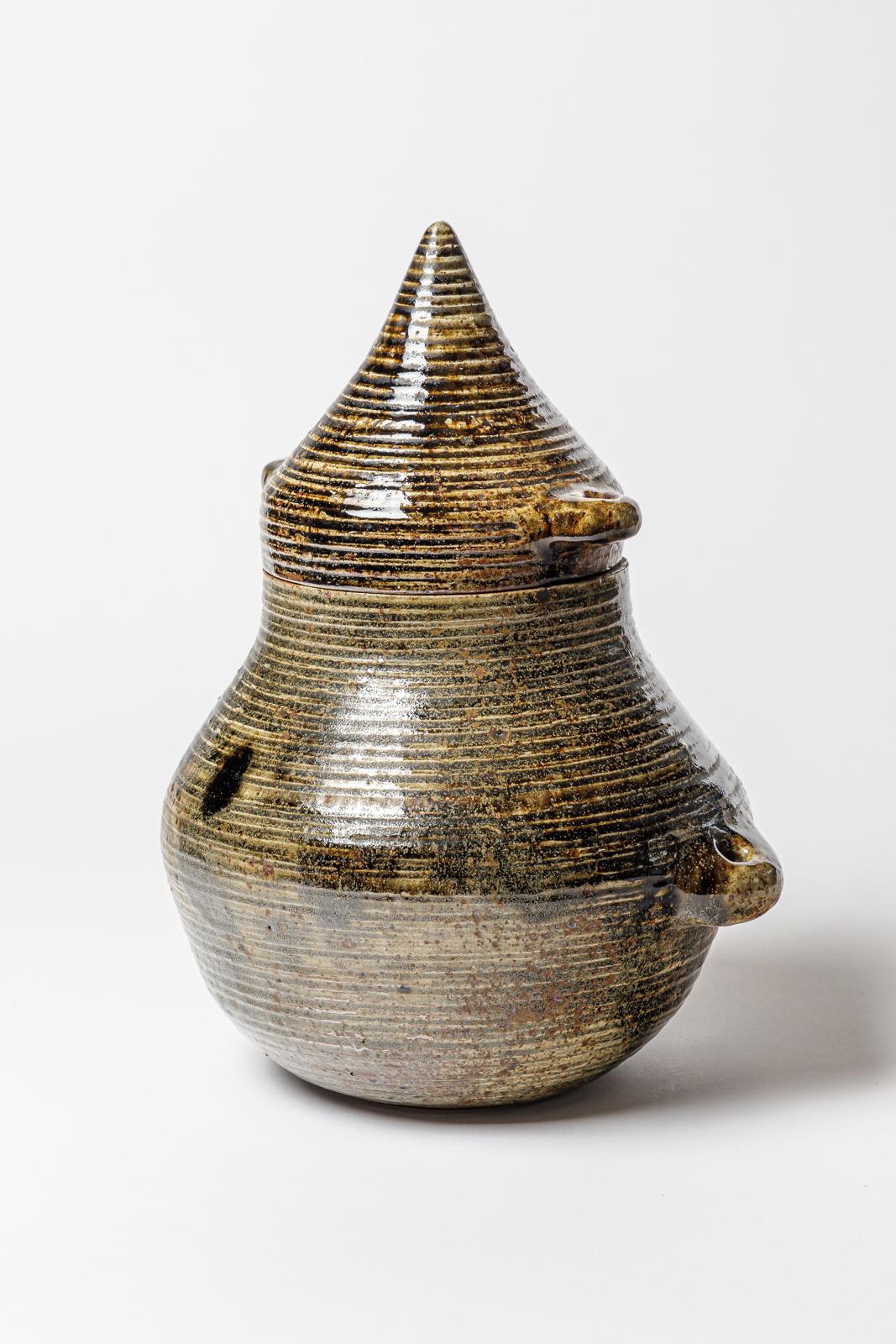 Beaux Arts Big covered jar ceramic jar by Jean Lerat, circa 1952 For Sale