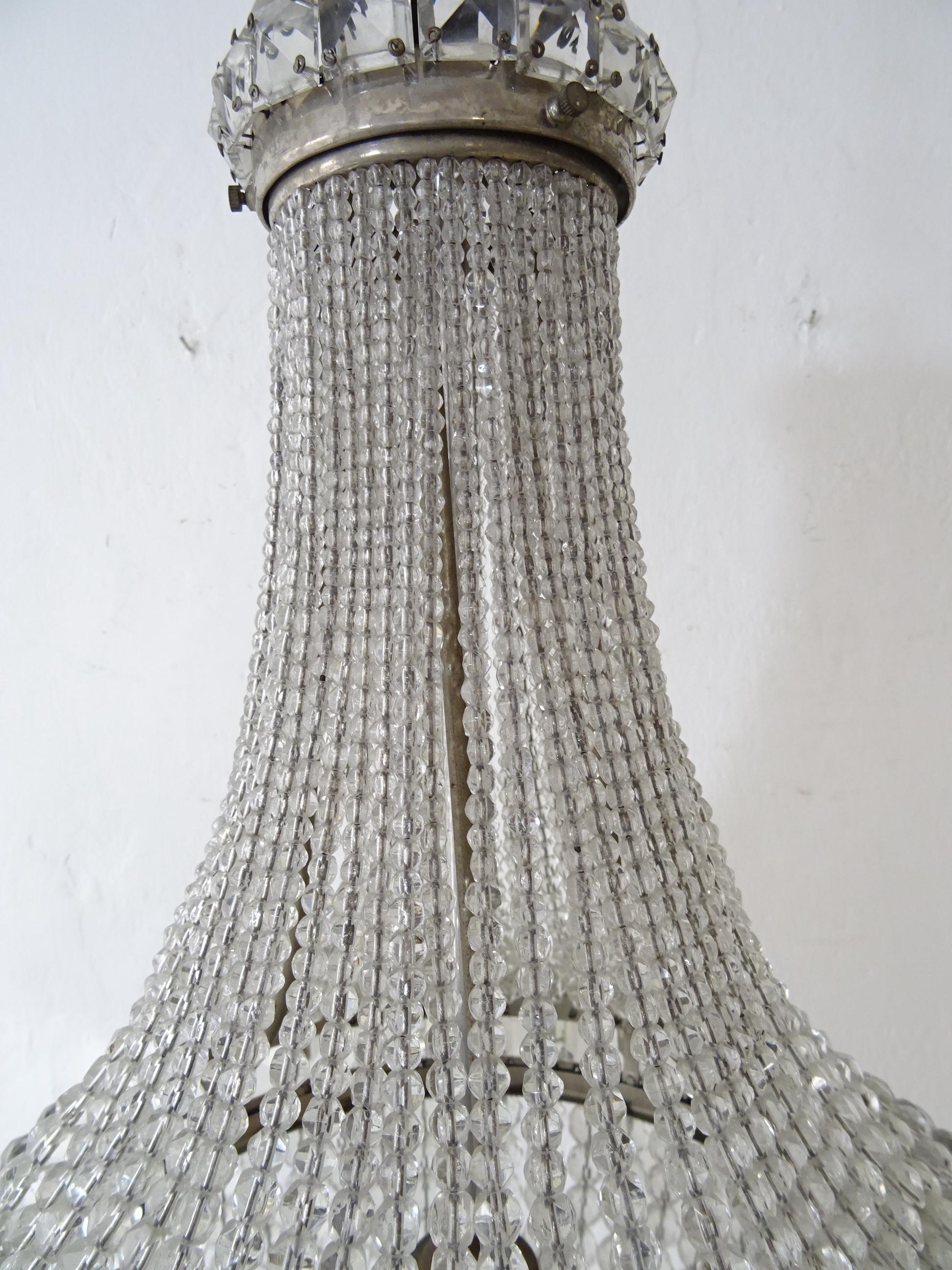 Big Crystal Beaded Empire Dome Chandelier circa 1900 In Good Condition For Sale In Firenze, Toscana