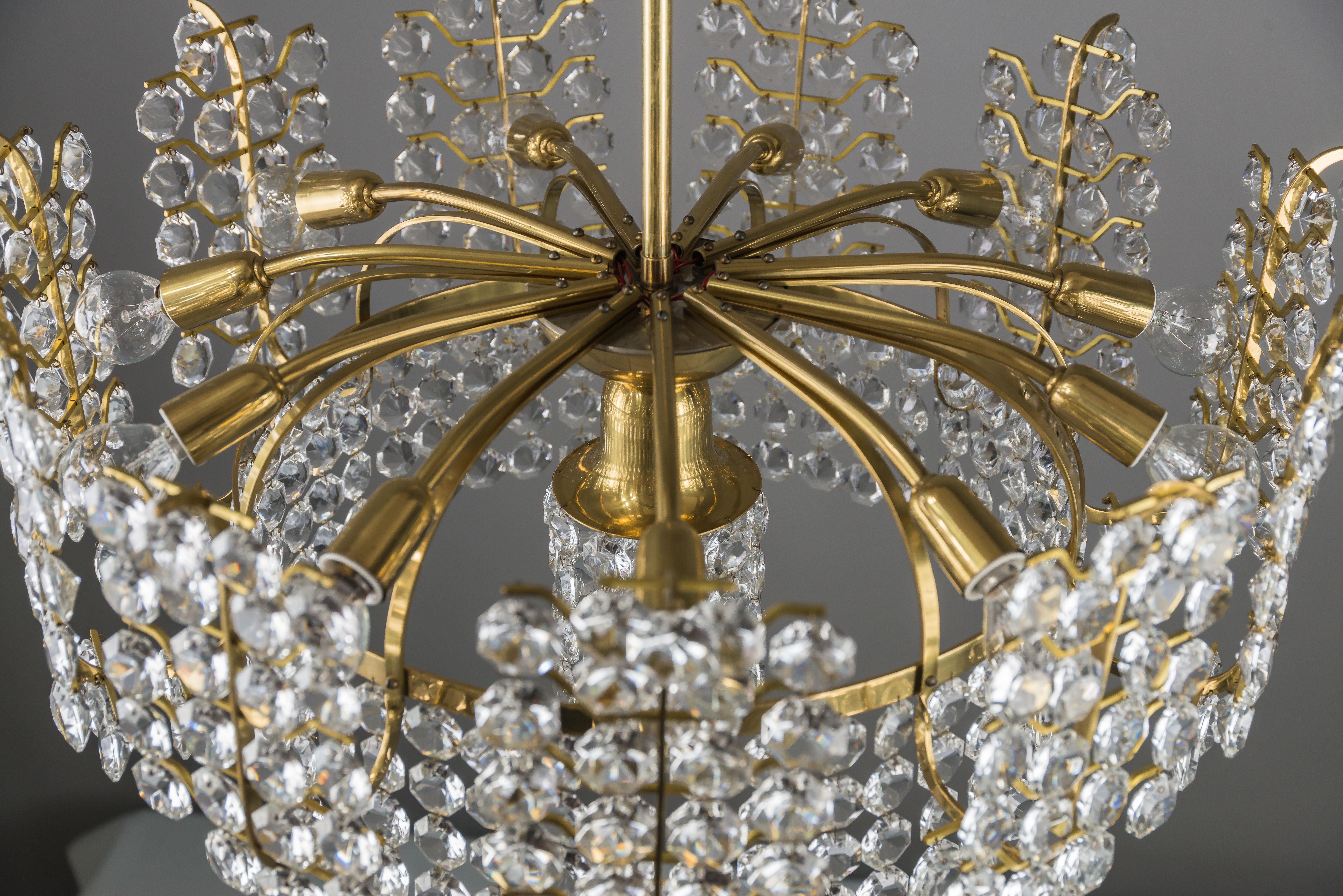 Mid-Century Modern Big Crystal Glass Bakalowits Chandelier, Vienna, 1950s For Sale