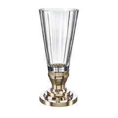 Vaso decorativo grande in cristallo con base in bronzo