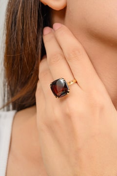 Big Cushion 13.91 CTW Garnet Solitaire Cocktail Ring Made in 18k Yellow Gold