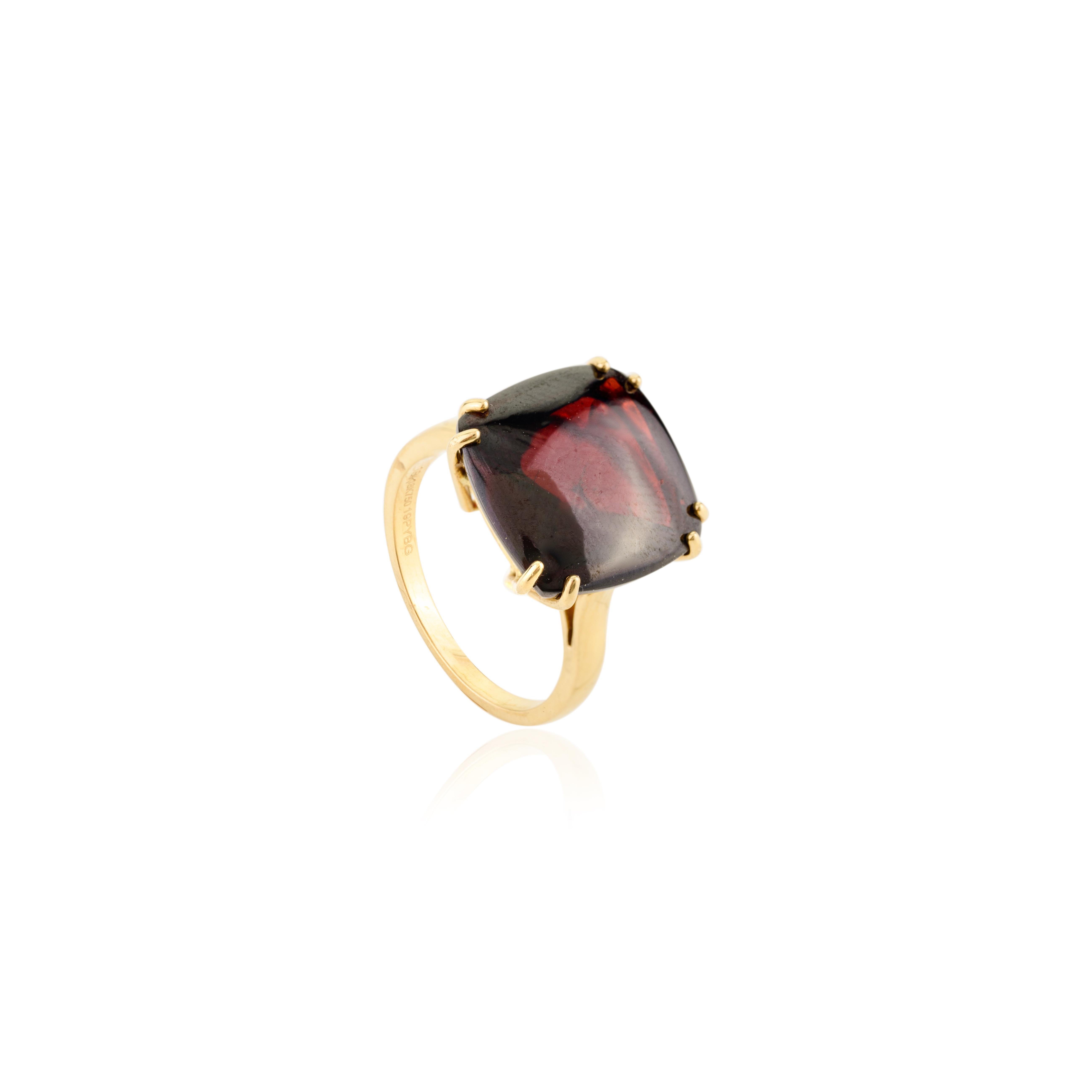 En vente :  Bague cocktail solitaire en or jaune 18 carats avec gros grenat taille coussin 13,91 carats 7