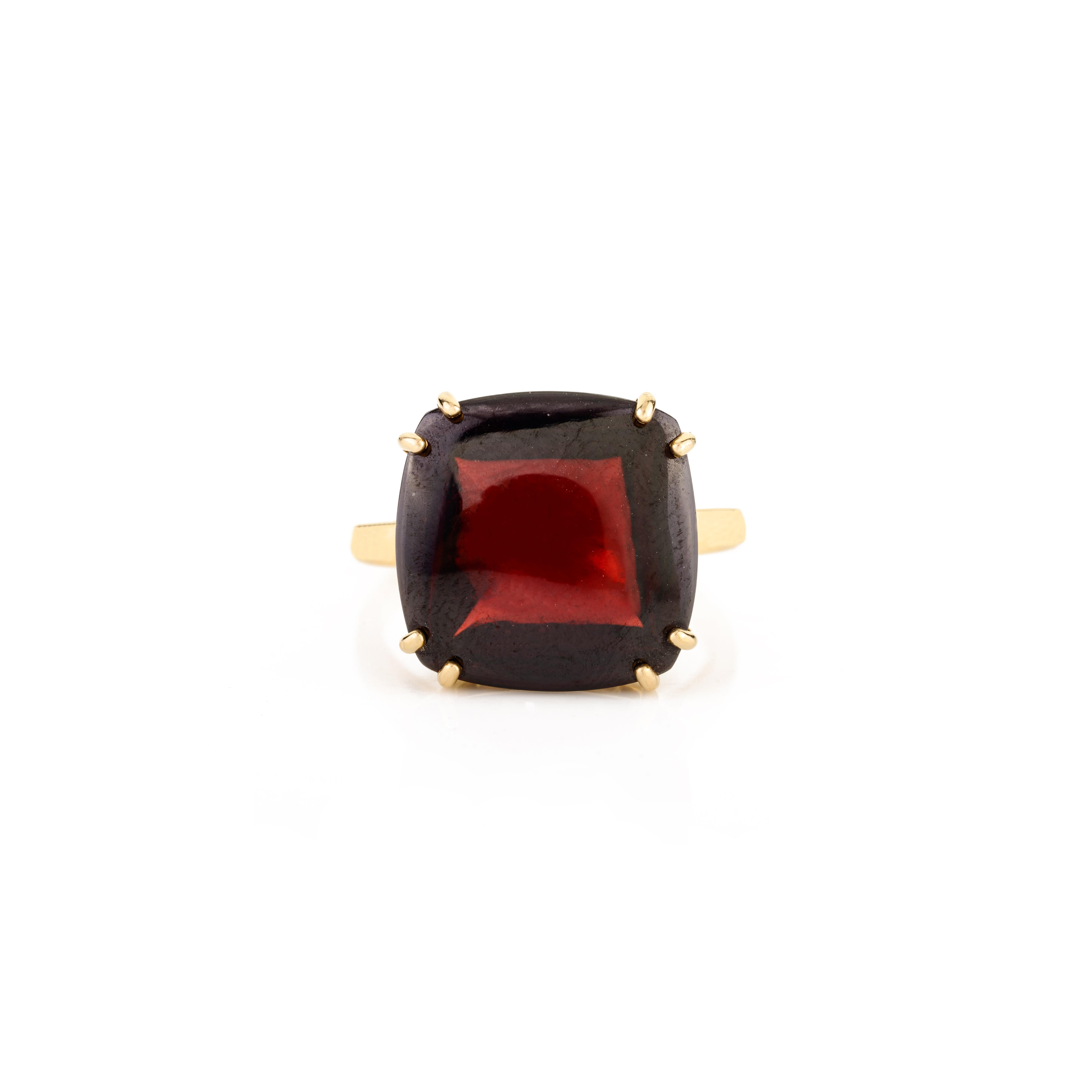 En vente :  Bague cocktail solitaire en or jaune 18 carats avec gros grenat taille coussin 13,91 carats 9