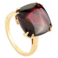 Big Cushion 13.91 CTW Garnet Solitaire Cocktail Ring Made in 18k Yellow Gold