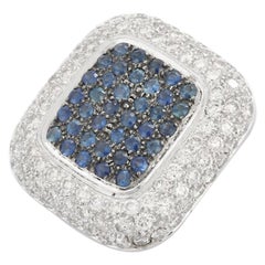Großer Diamant-Blauer Saphir-Anhänger in Kissenform aus 18 Karat massivem Weißgold