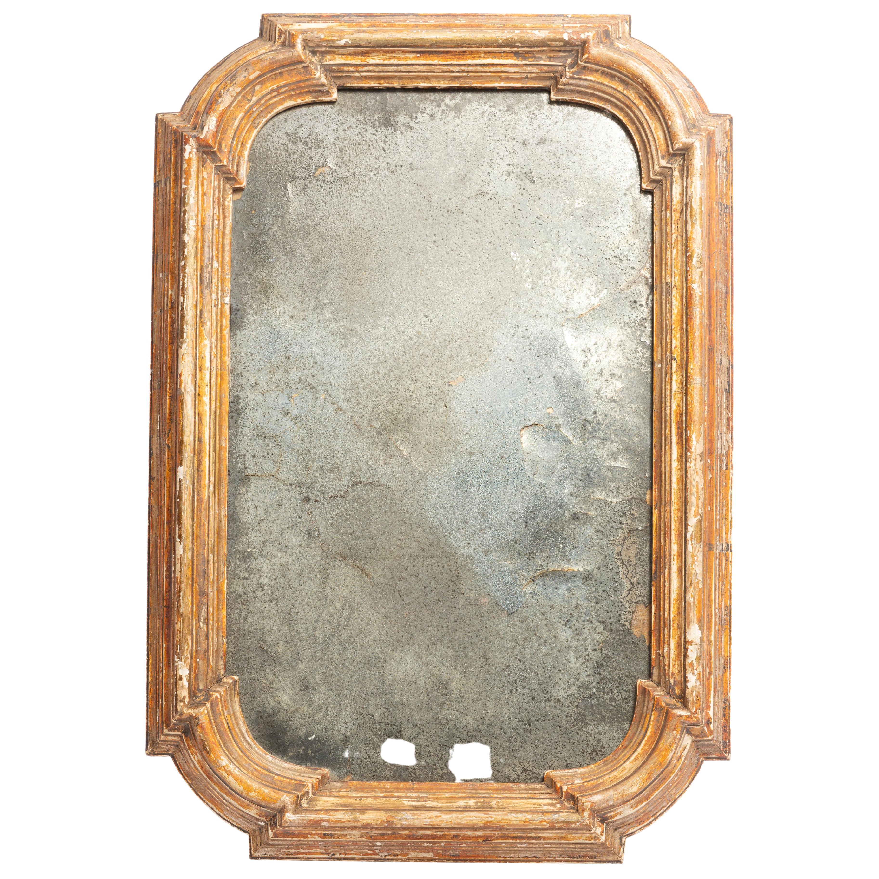 Big Decorative Gold Wood Original Glass Patina Mirror, Italy, 1960s