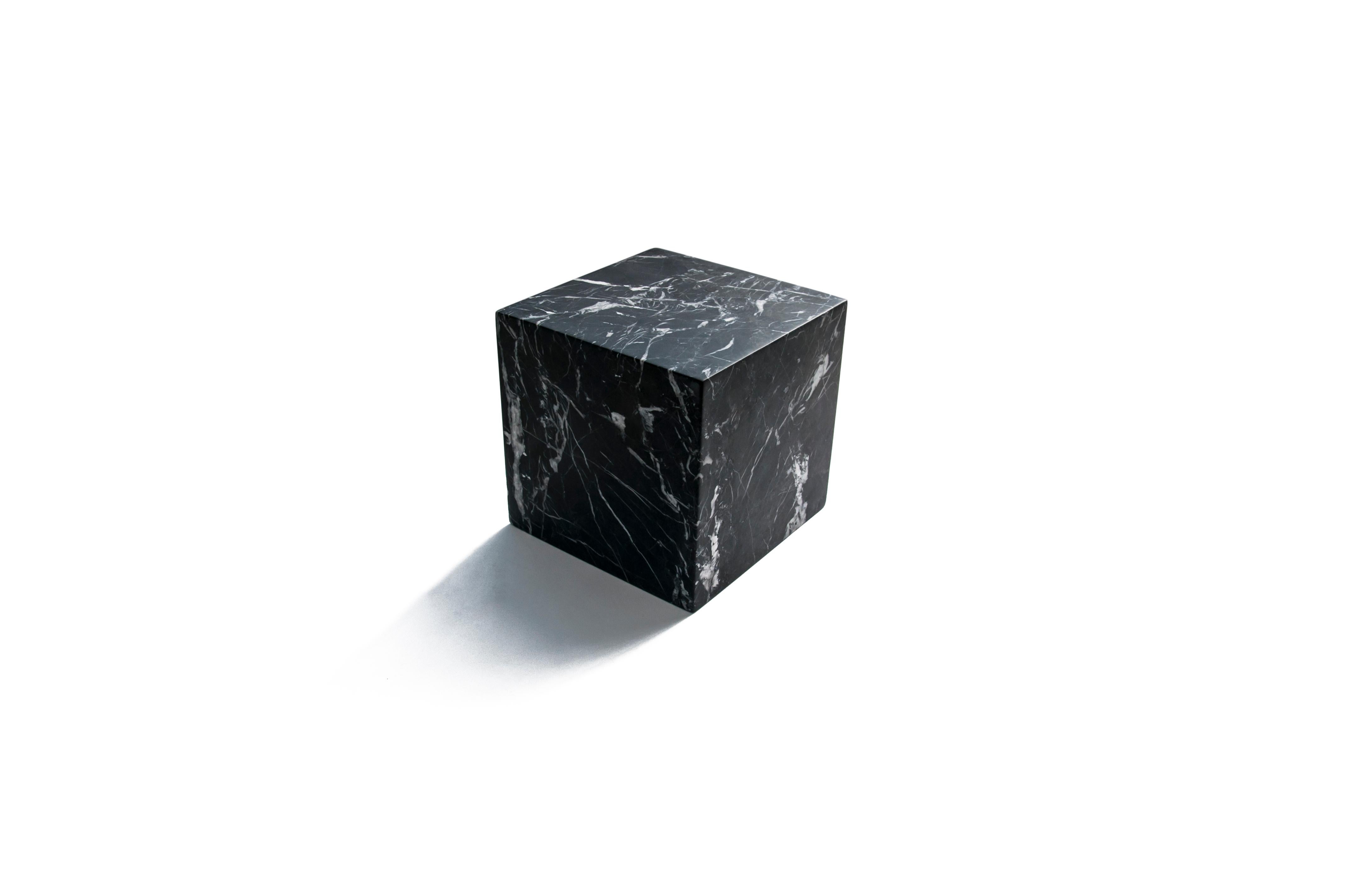 Italian Handmade Big Decorative Paperweight Cube in Black Marquina Marble For Sale