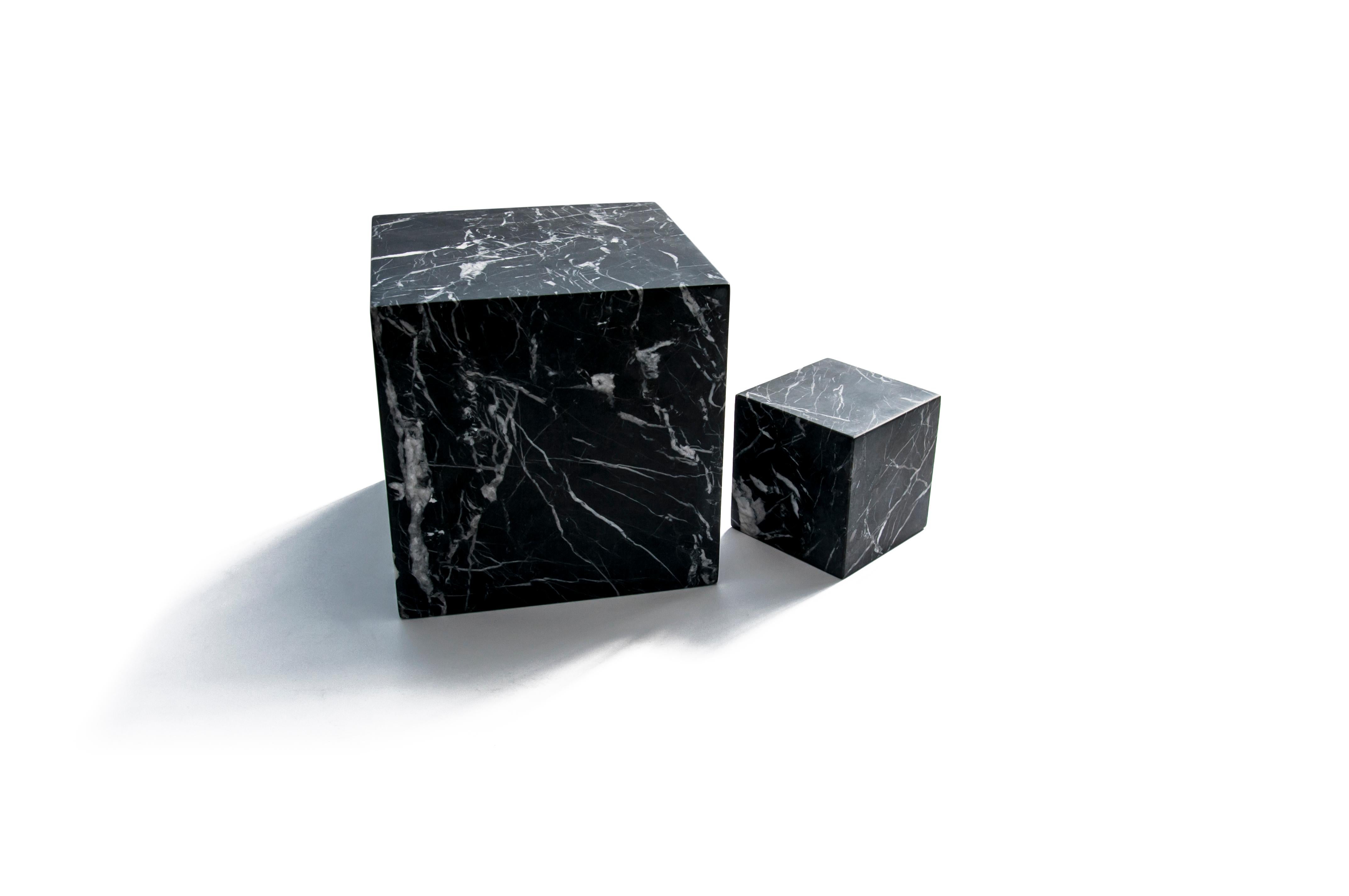 Contemporary Handmade Big Decorative Paperweight Cube in Black Marquina Marble For Sale