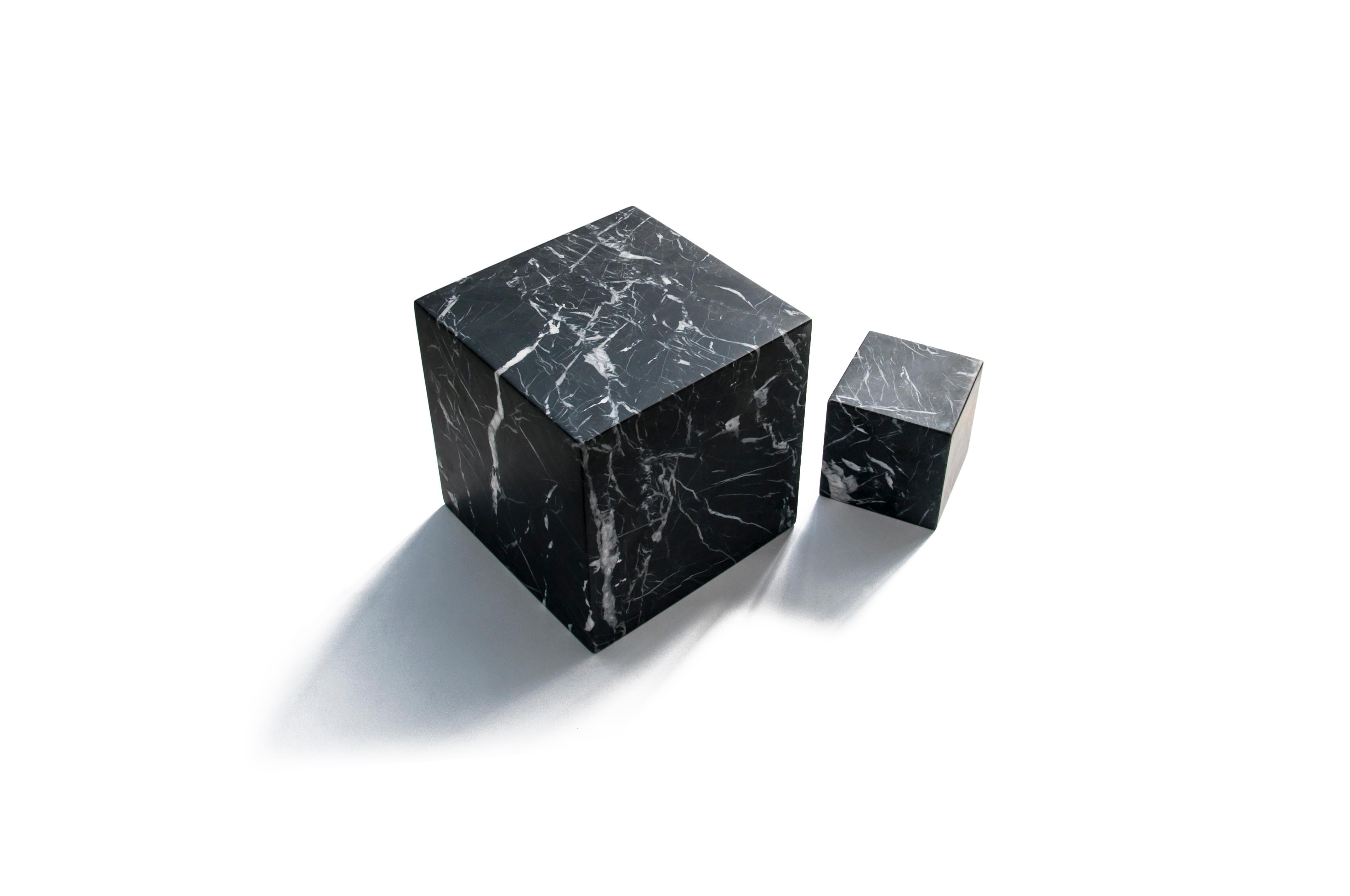 Handmade Big Decorative Paperweight Cube in Black Marquina Marble For Sale 1