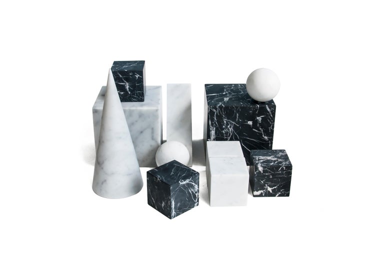 Handmade Big Decorative Paperweight Cube in Satin White Carrara Marble