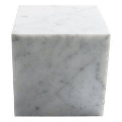 Handmade Big Decorative Paperweight Cube in Satin White Carrara Marble