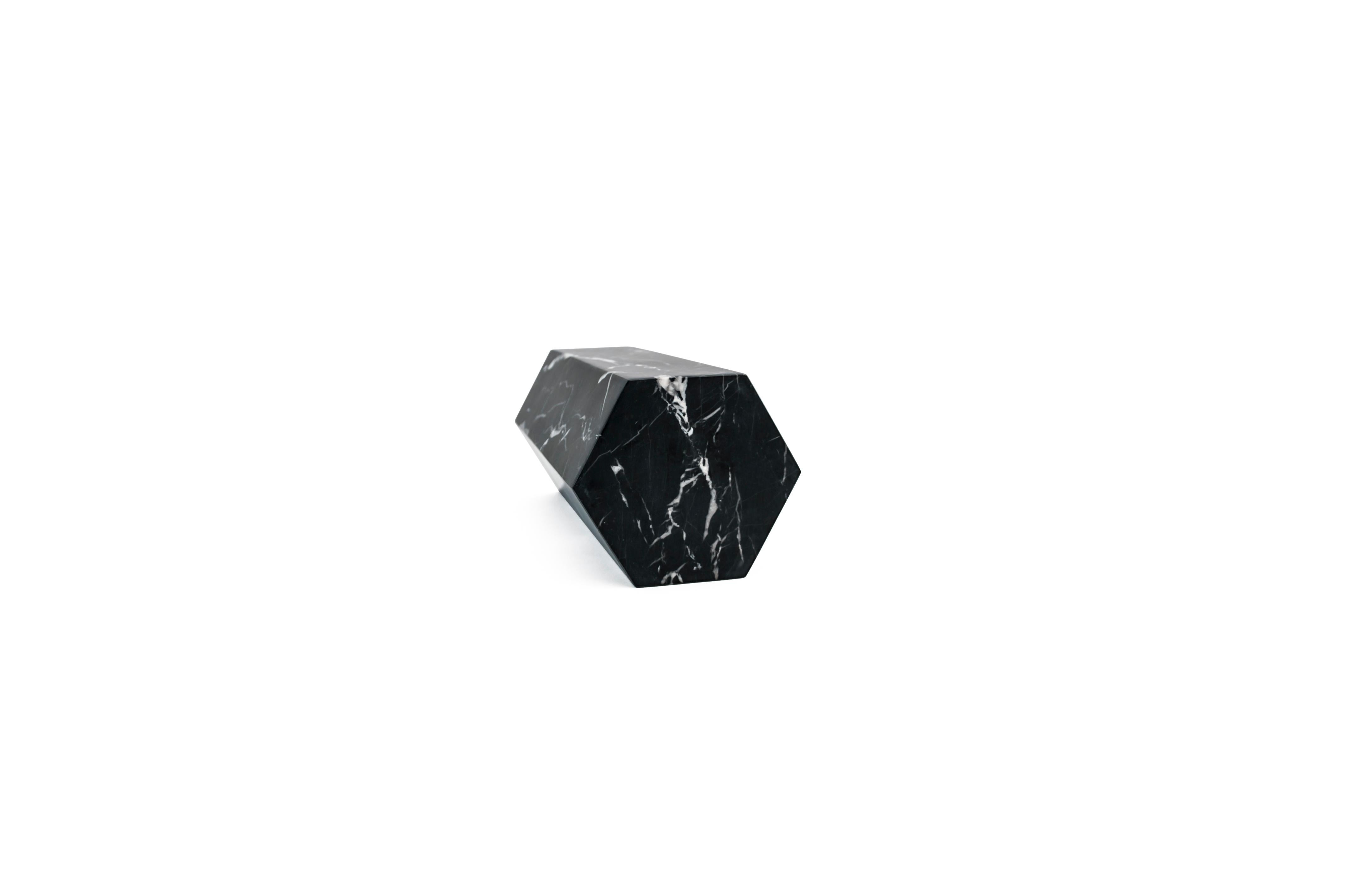 Hand-Crafted Handmade Big Decorative Prism / Bookend in Satin Black Marquina Marble For Sale