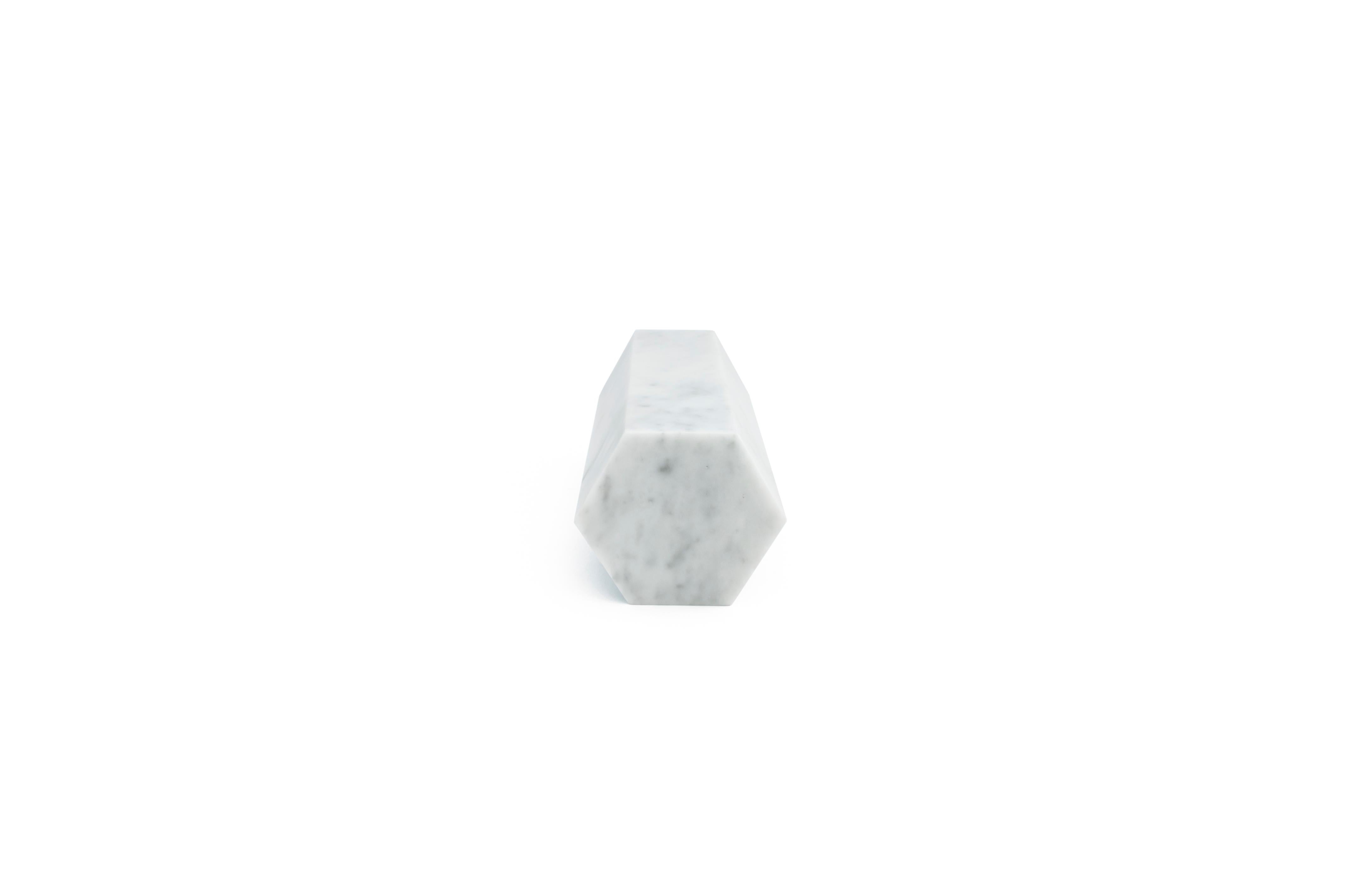 Hand-Crafted Handmade Big Decorative Prism / Bookend in Satin White Carrara Marble For Sale