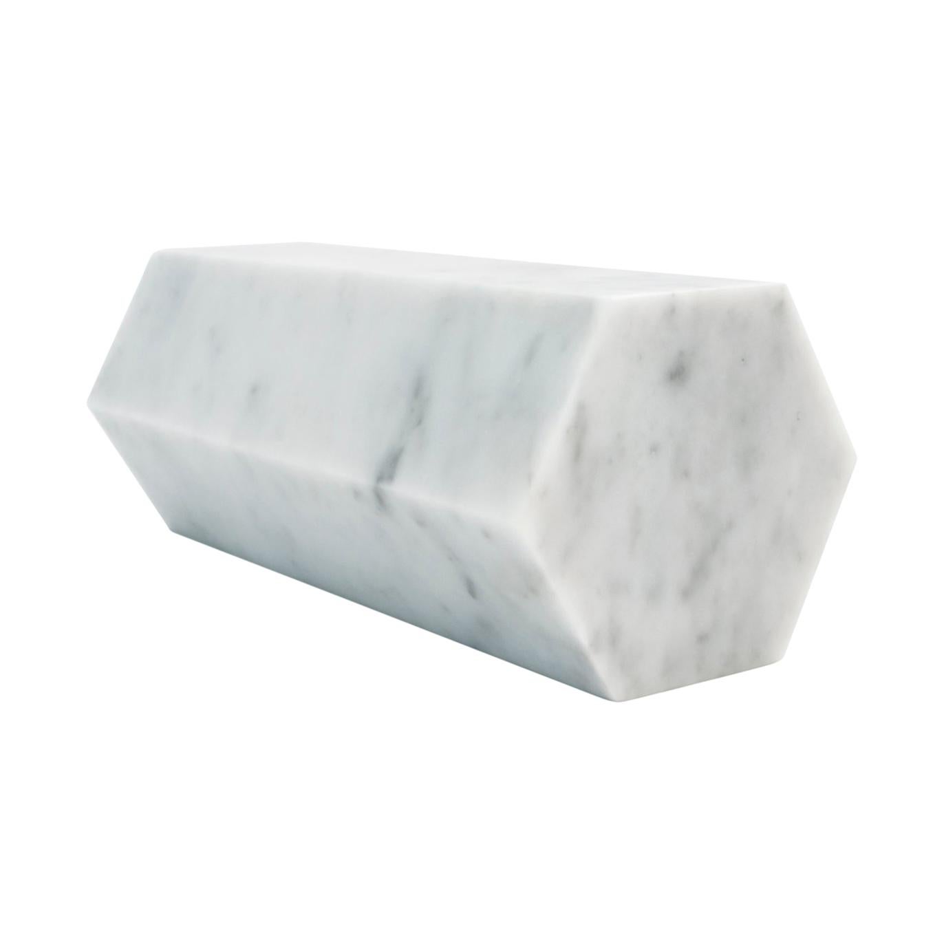 Handmade Big Decorative Prism / Bookend in Satin White Carrara Marble