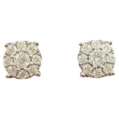 Große Diamant-Cluster-Ohrstecker aus 10-karätigem Weißgold mit 1,20 Karat natürlichen Diamanten (8,8 mm)