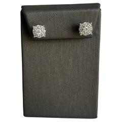 Big Diamond Cluster Studs in 10kt White Gold - 1.20ctw Natural Diamonds, 8.8mm