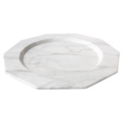 Handmade Big Dinner Plate in Satin Arabescato Marble