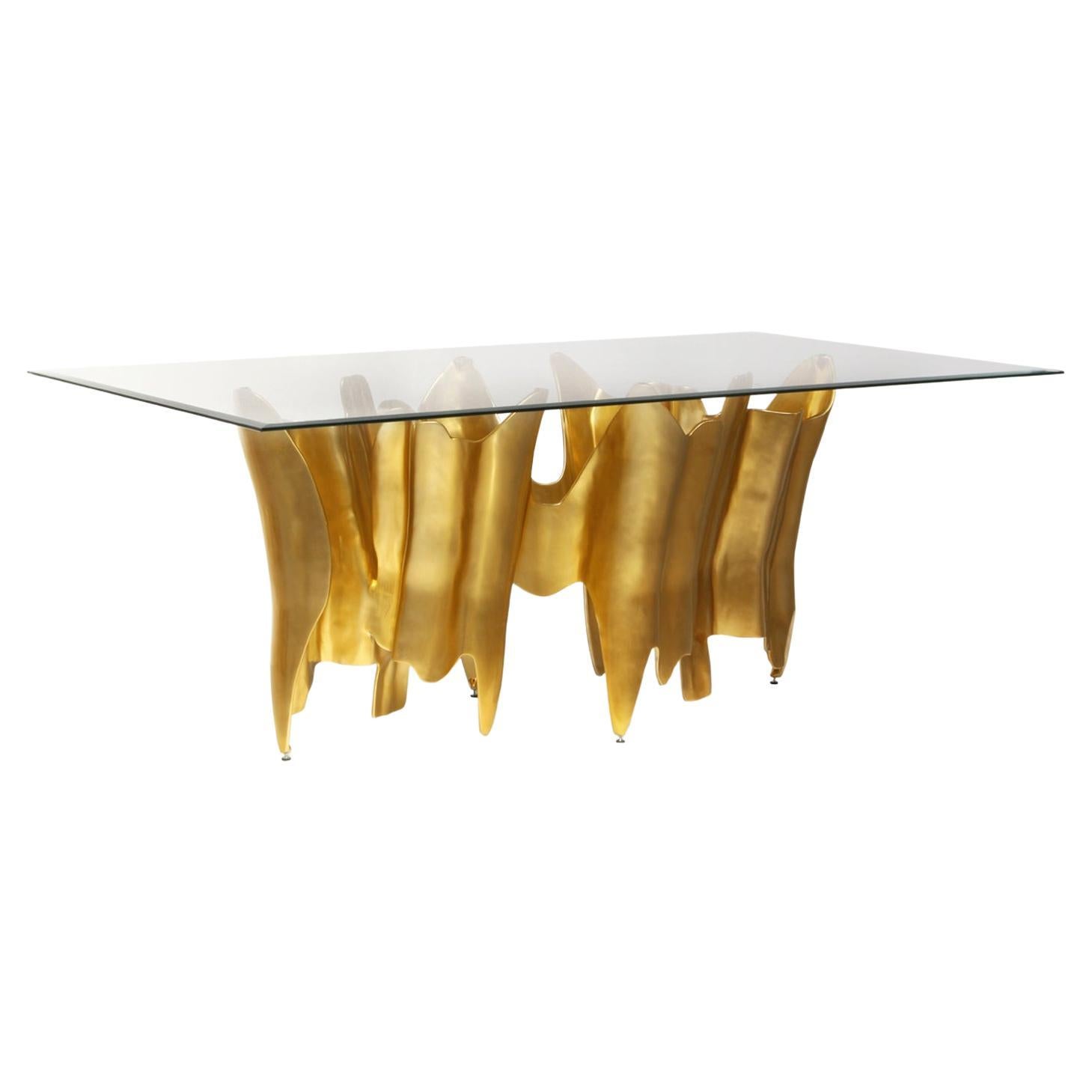 Grande table de salle à manger Vague en métal et verre