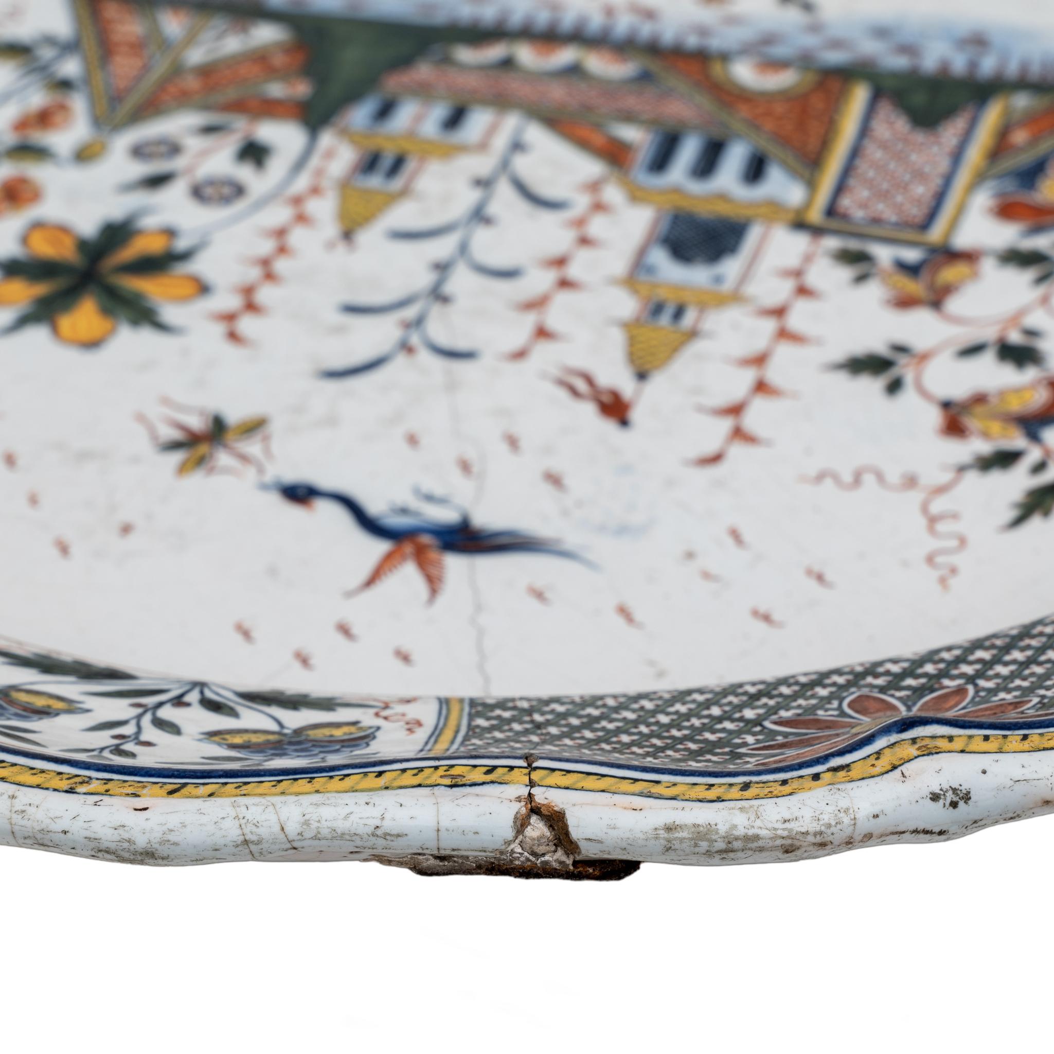Maiolica Large Majolica Dish France Rouen Manufactory of Jean-Baptiste Guillibaud, 1730 For Sale
