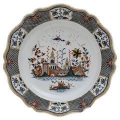 Antique Large Majolica Dish France Rouen Manufactory of Jean-Baptiste Guillibaud, 1730