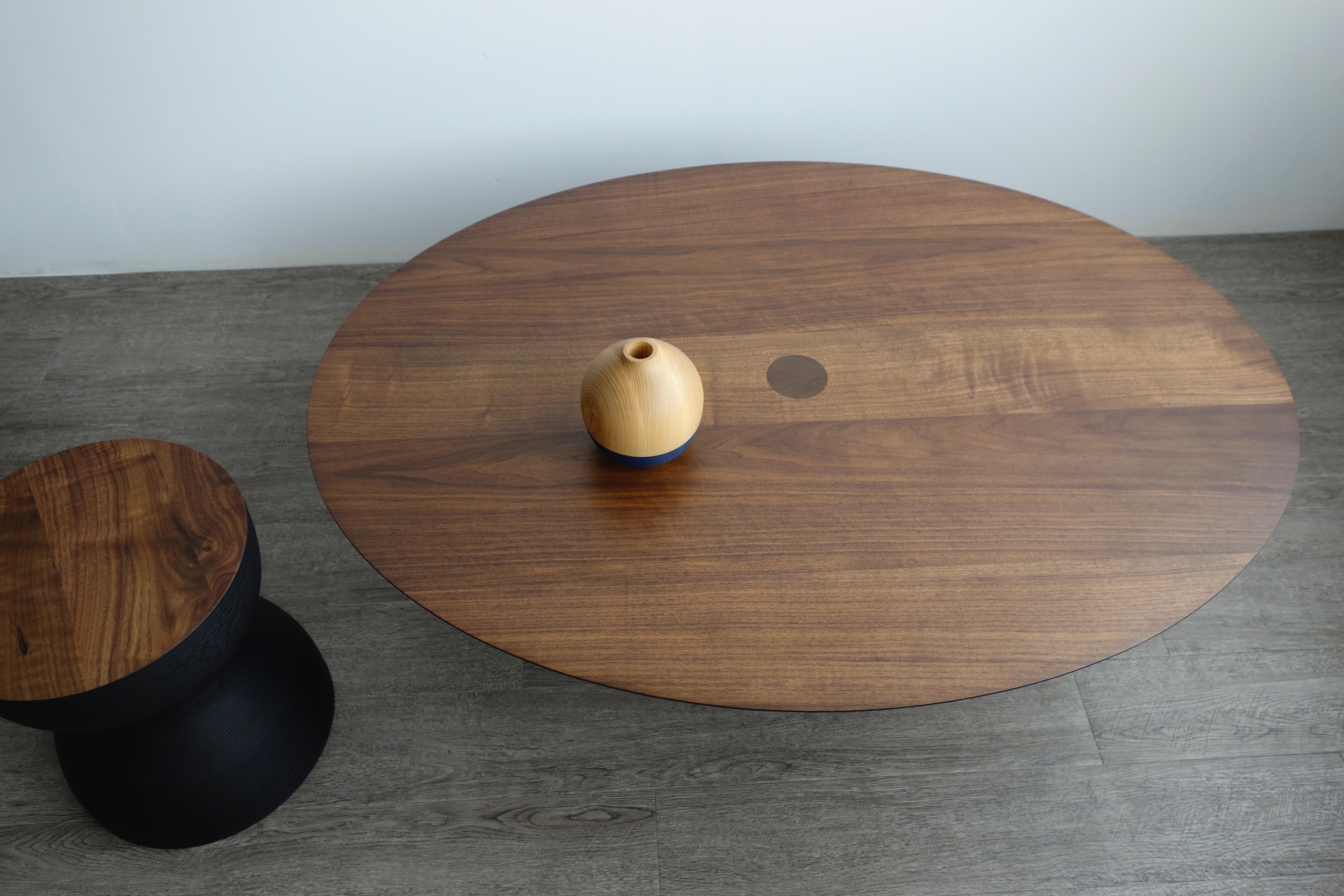 Contemporary Big Diz Ellipse, Modern Sculptural Handcrafted Walnut and Ash Coffee Table For Sale