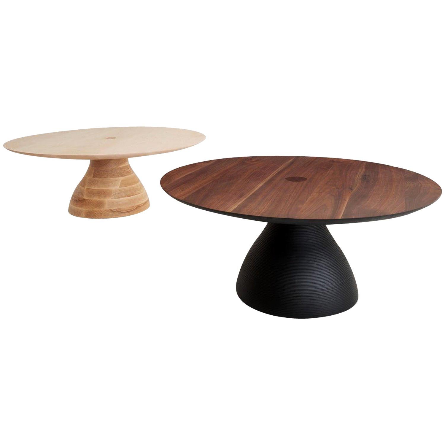 Big Diz, Modern Sculptural Handcrafted Walnut and Black Ash Coffee Table, 36" d.