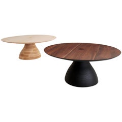Big Diz, Modern Sculptural Handcrafted Walnut and Black Ash Coffee Table, 36" d.