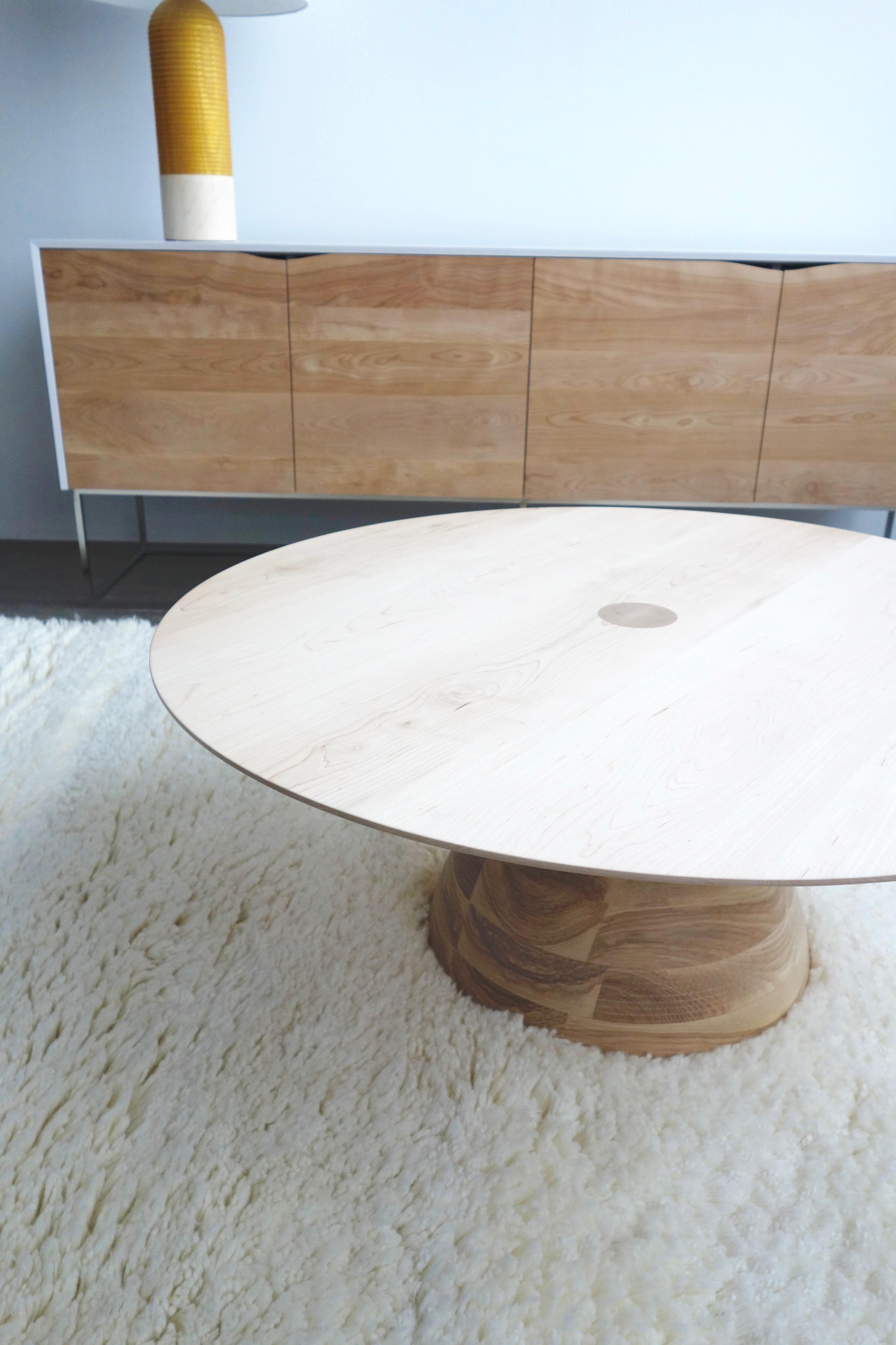 Turned Big Diz, Sculptural Handcrafted Maple and Natural Ash Coffee Table, 36