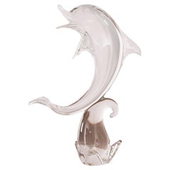 Gran delfín Escultura en cristal de Murano vintage de Formia Venezia, Italia, en stock