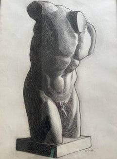 Big drawing art college Man nude Renee Belvaux 1920