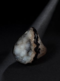 Big Druzy Quartz Agate Ring Solid Stone Raw Crystals
