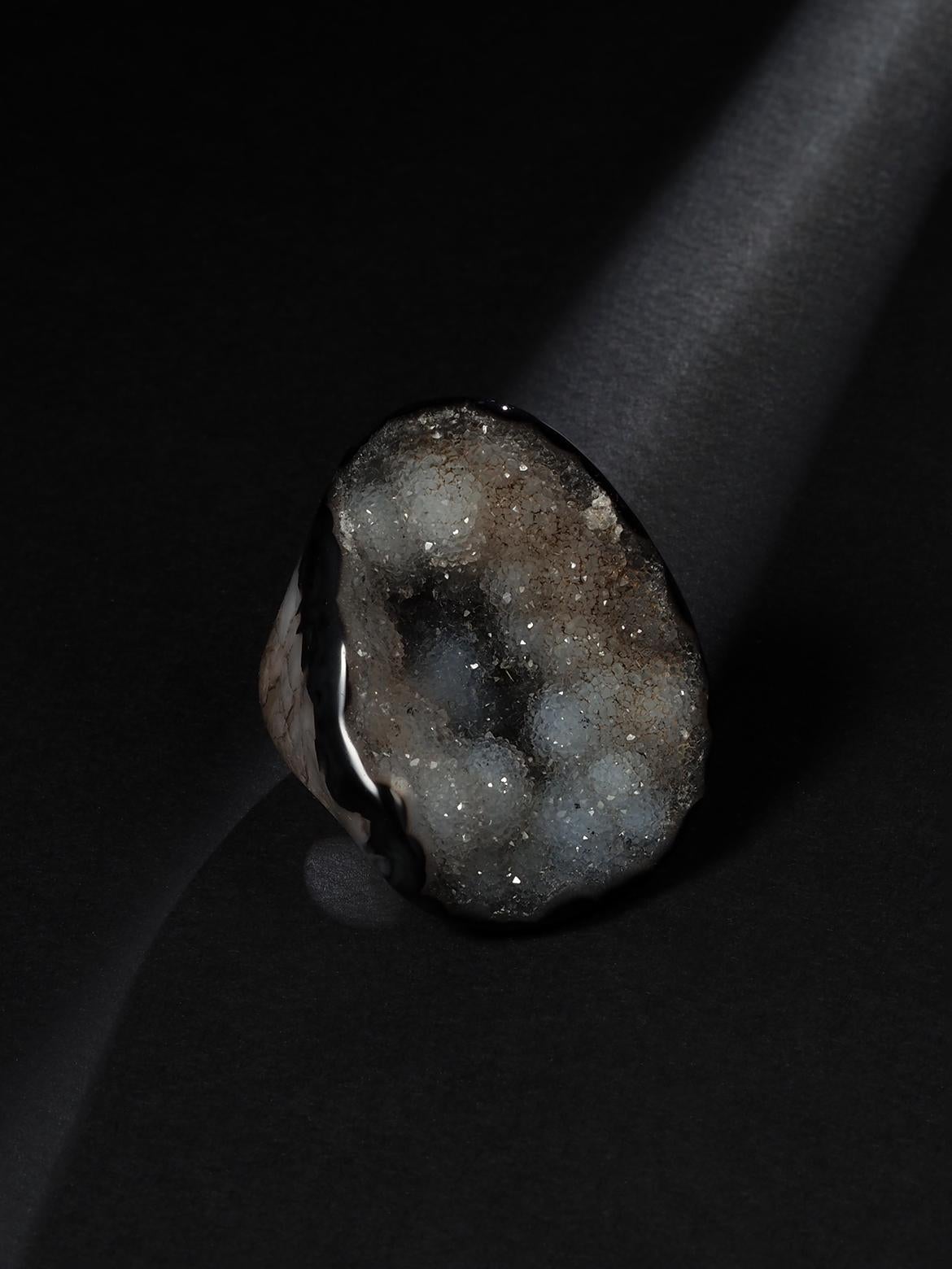 Big Druzy Quartz Agate Ring Solid Stone Raw Crystals For Sale 1