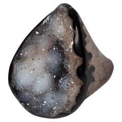 Großer Druzy Quarz-Achat-Ring aus massivem Stein mit Rohkristallen