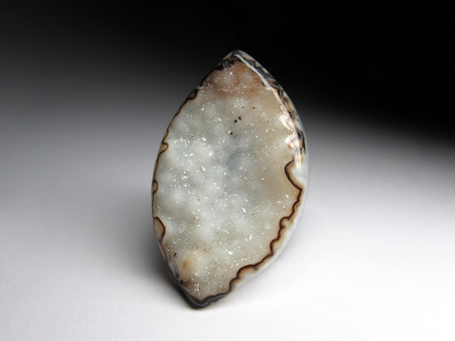 Big Druzy Quartz Ring Pale Blue Raw Uncut Eye Shape Gemstone Unusual Ring Unisex For Sale 8