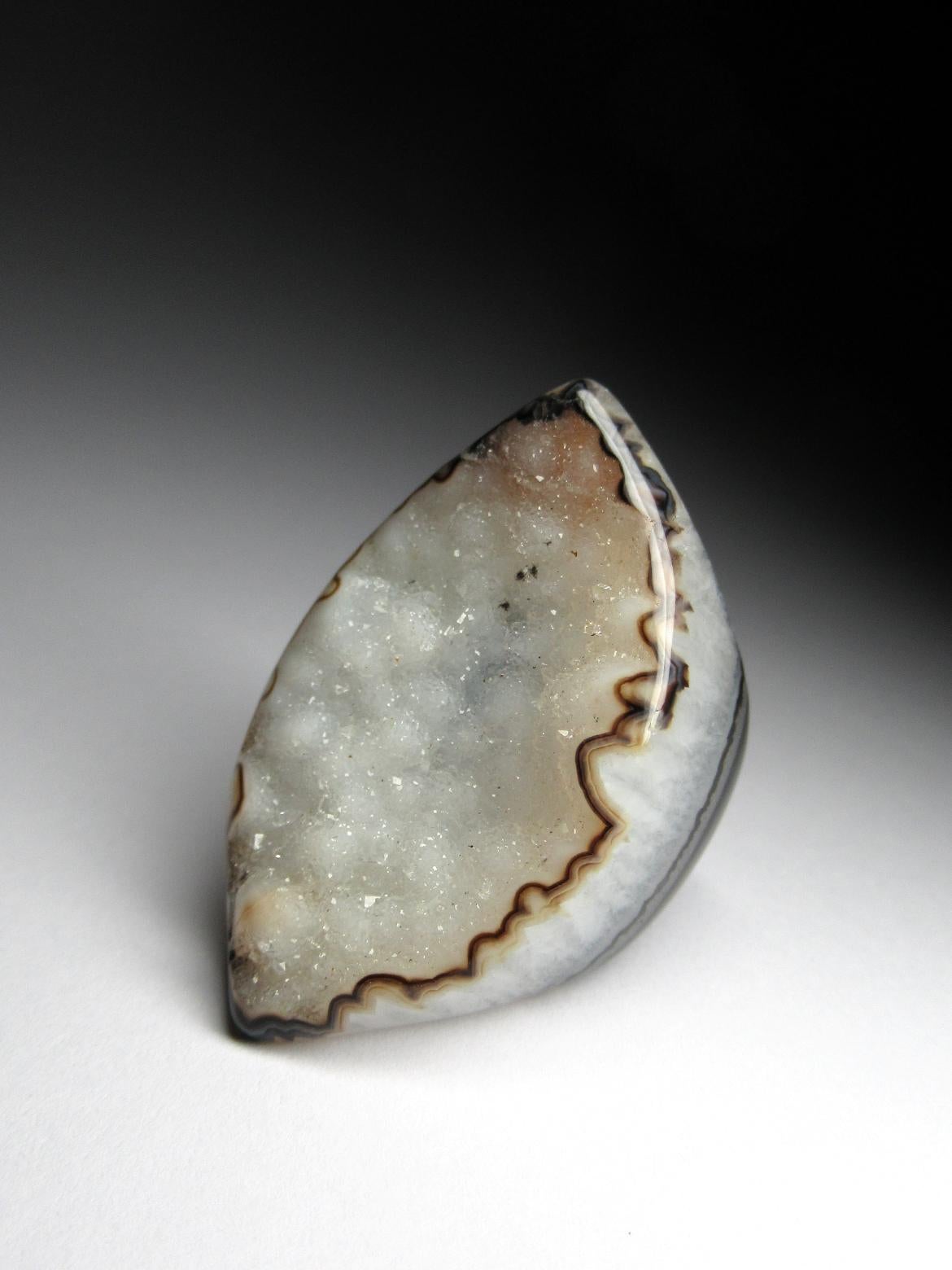 Artisan Big Druzy Quartz Ring Pale Blue Raw Uncut Eye Shape Gemstone Unusual Ring Unisex For Sale