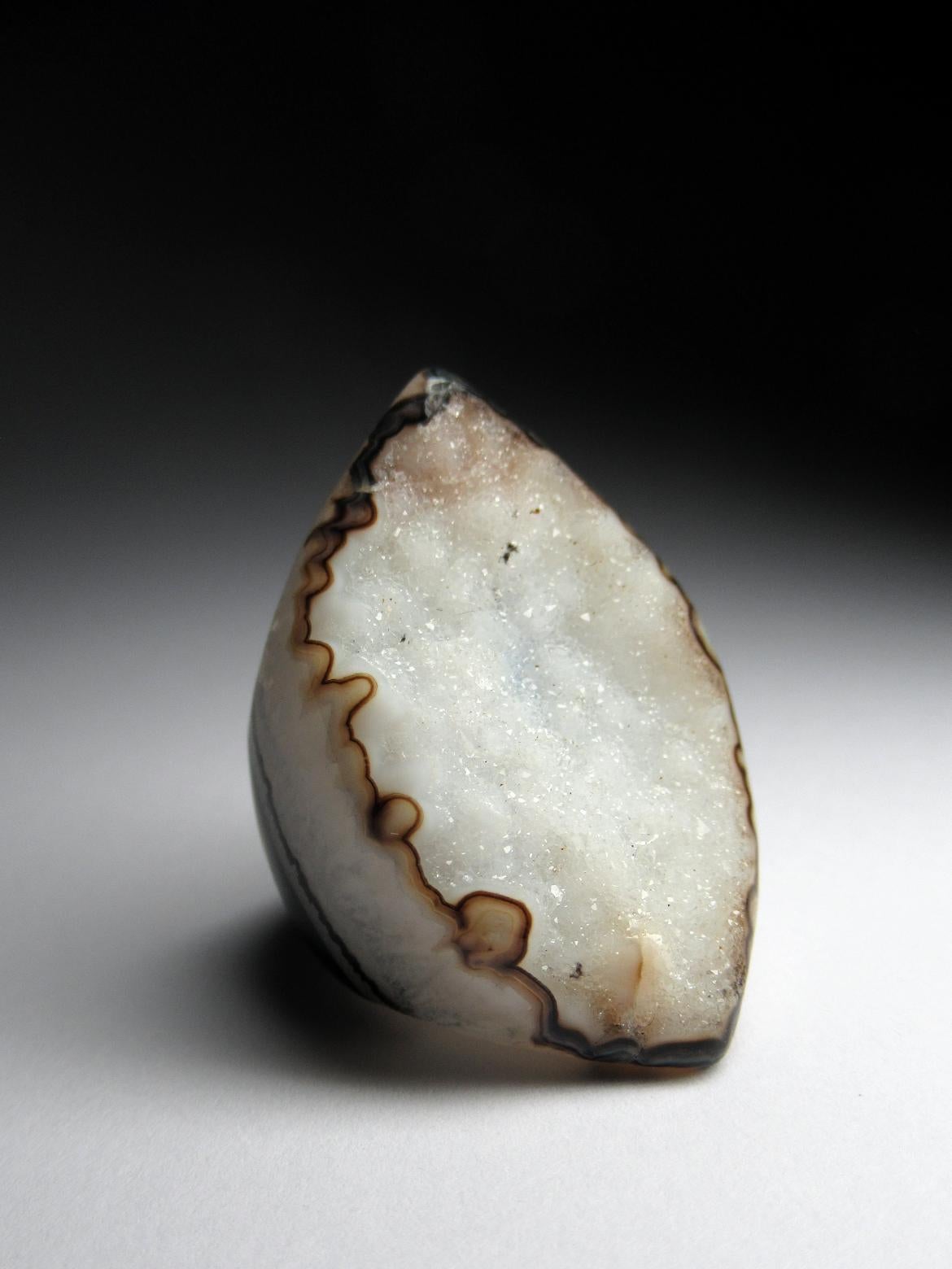 Big Druzy Quartz Ring Pale Blue Raw Uncut Eye Shape Gemstone Unusual Ring Unisex For Sale 3