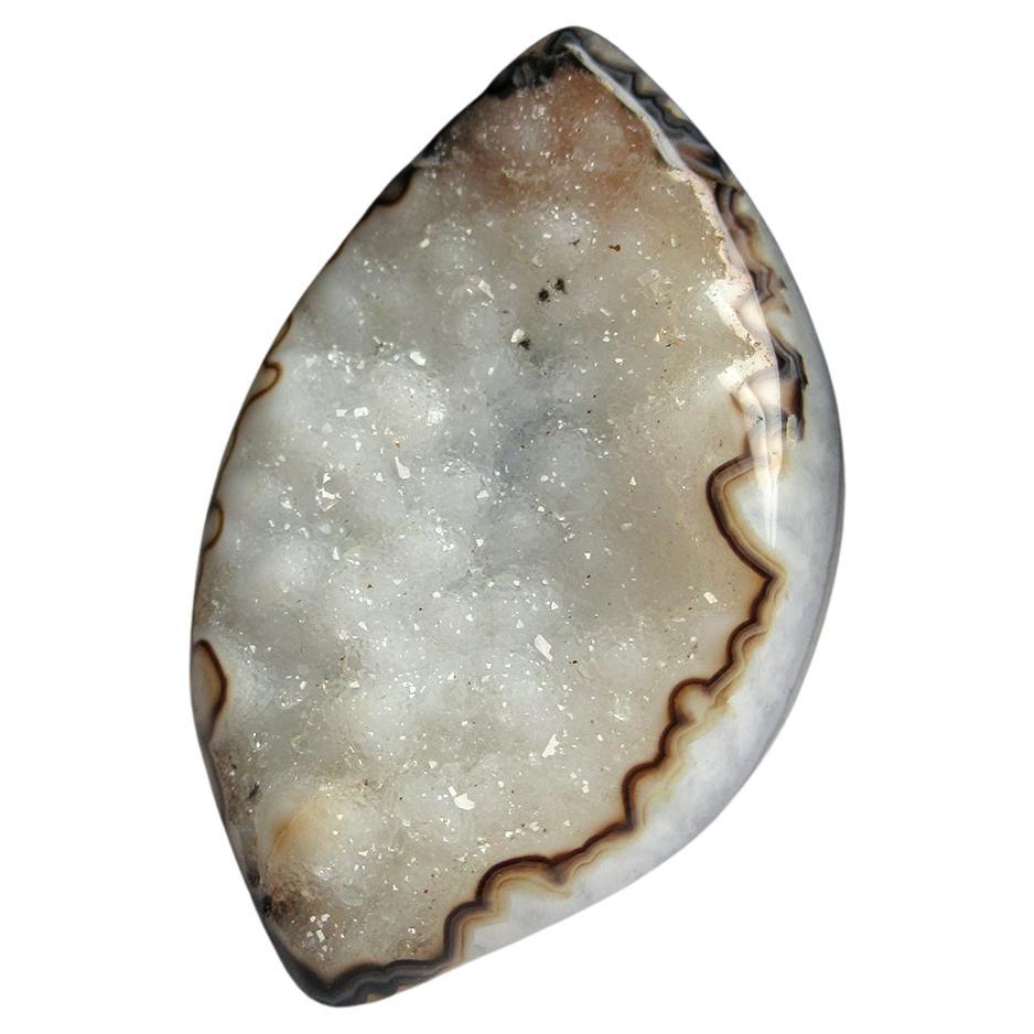 Big Druzy Quartz Ring Pale Blue Raw Uncut Eye Shape Gemstone Unusual Ring Unisex For Sale