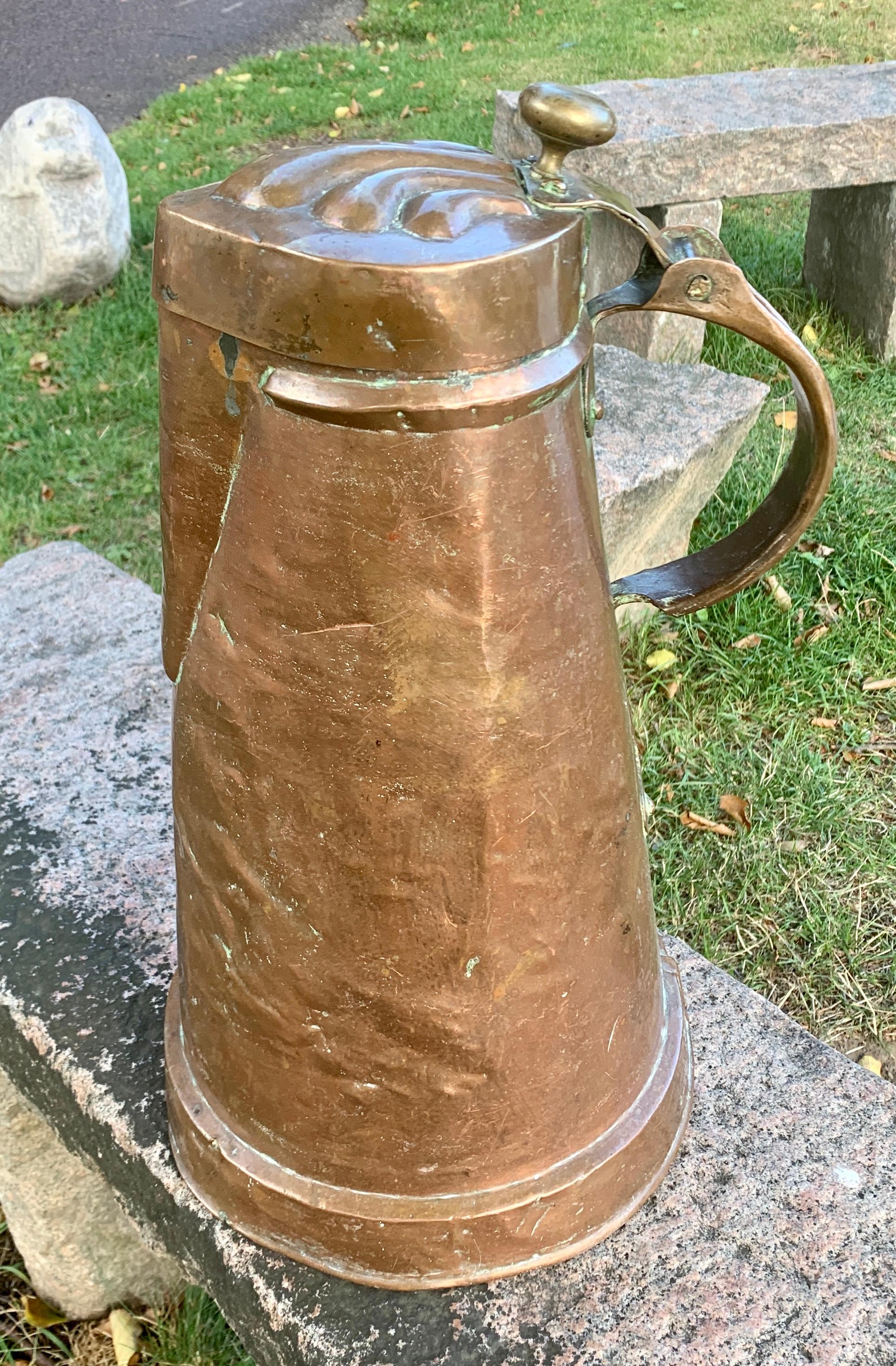 Big Early 19th Century Copper French Tankard 6