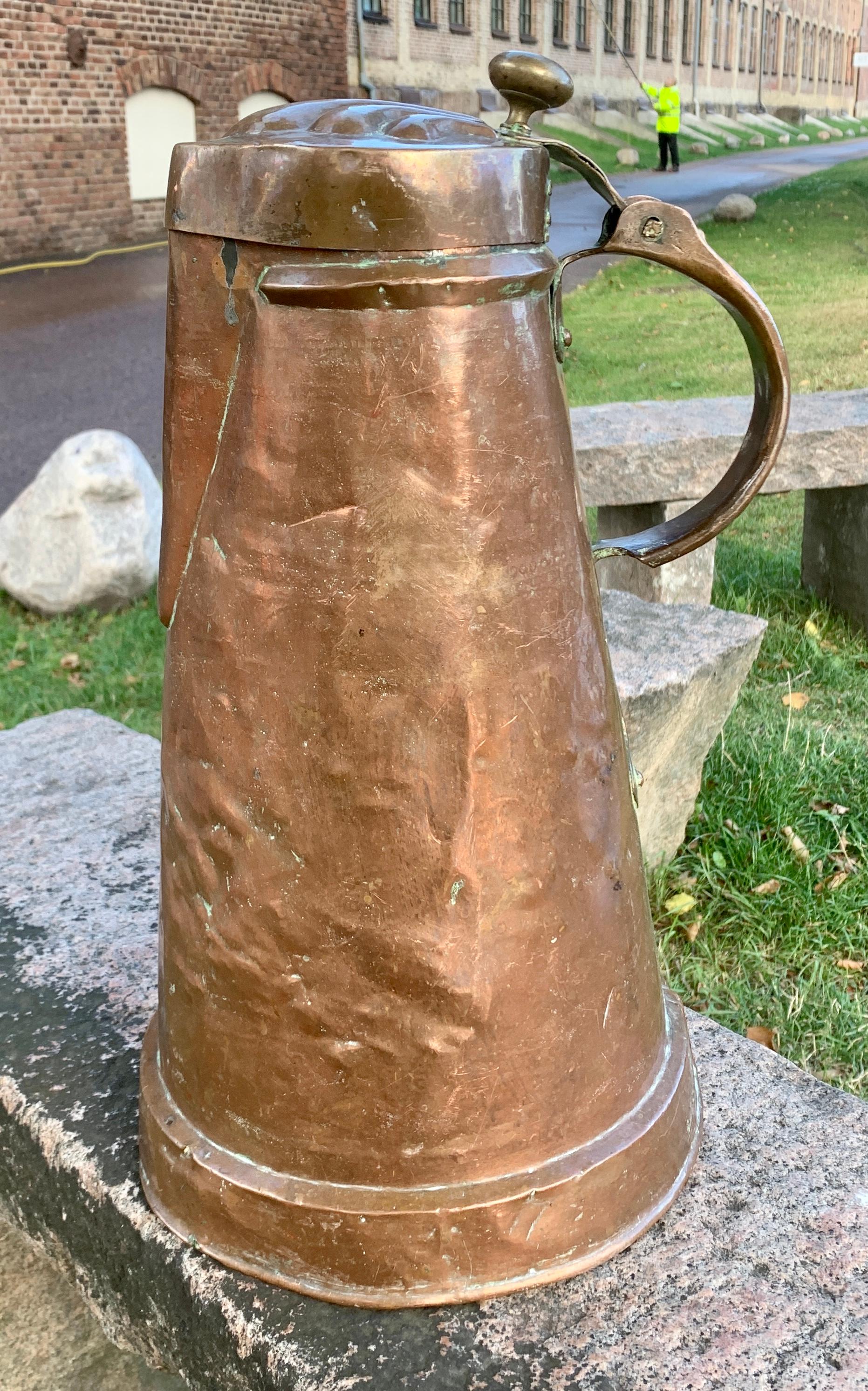 Big Early 19th Century Copper French Tankard 7