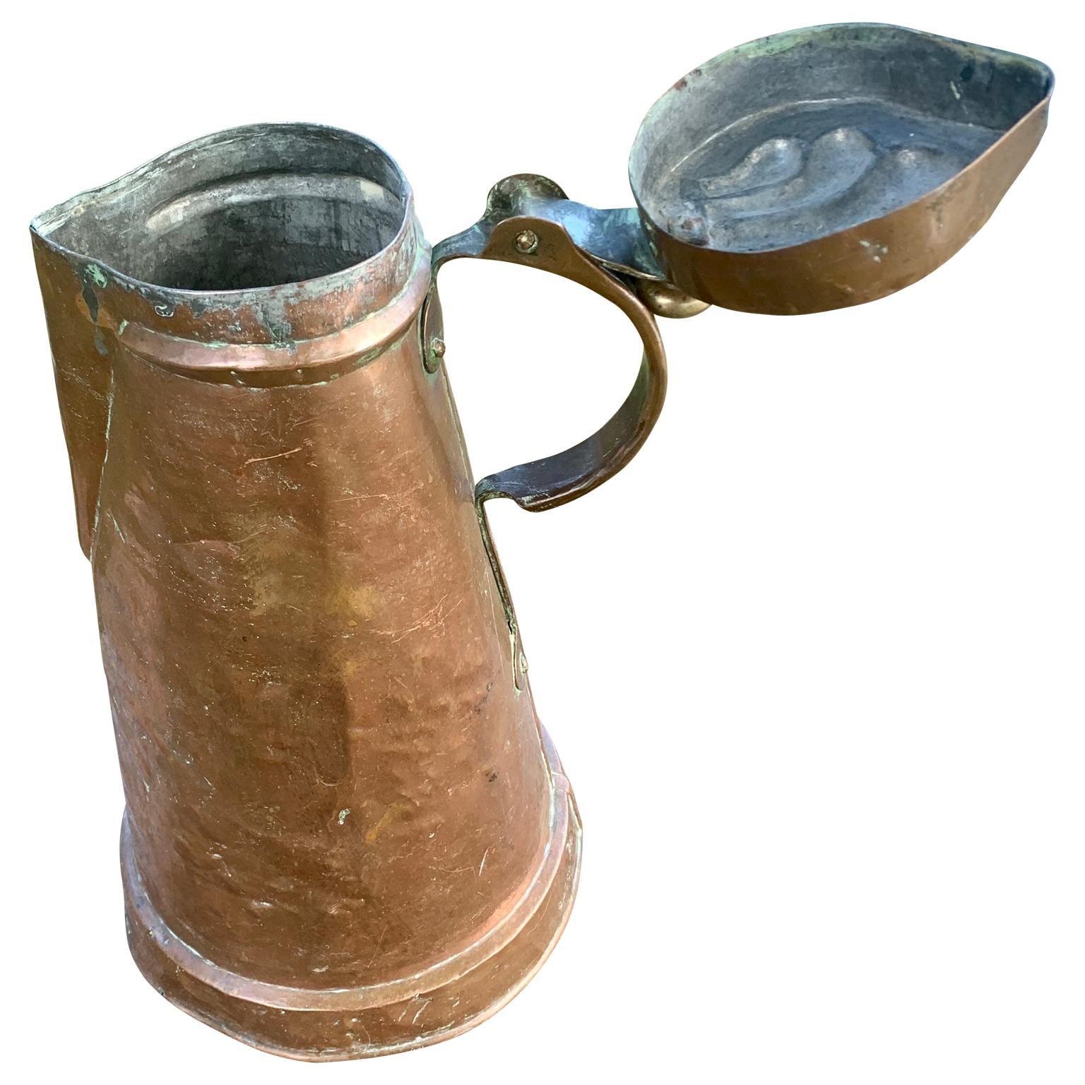 Big Early 19th Century Copper French Tankard In Good Condition In Haddonfield, NJ