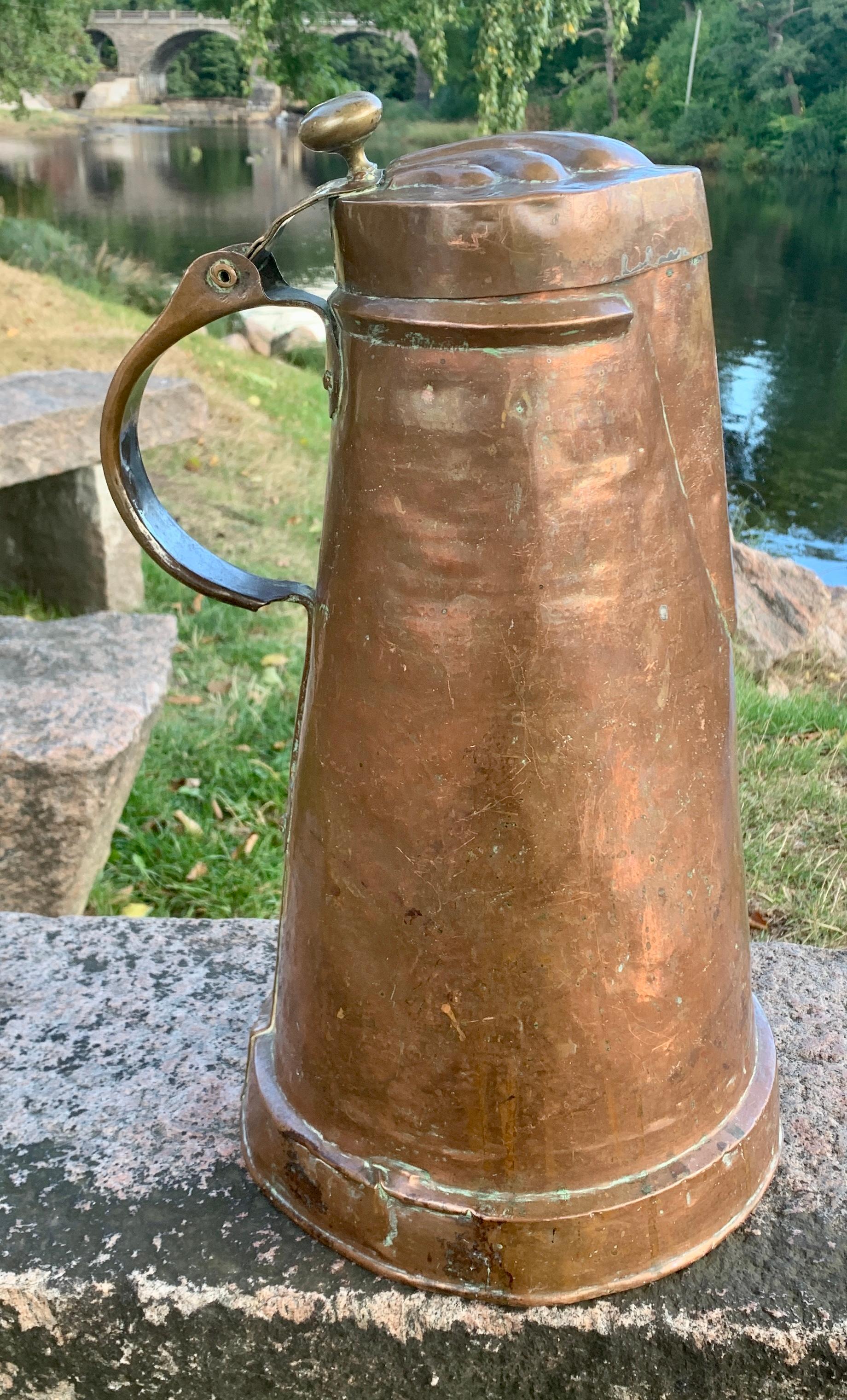 Big Early 19th Century Copper French Tankard 2