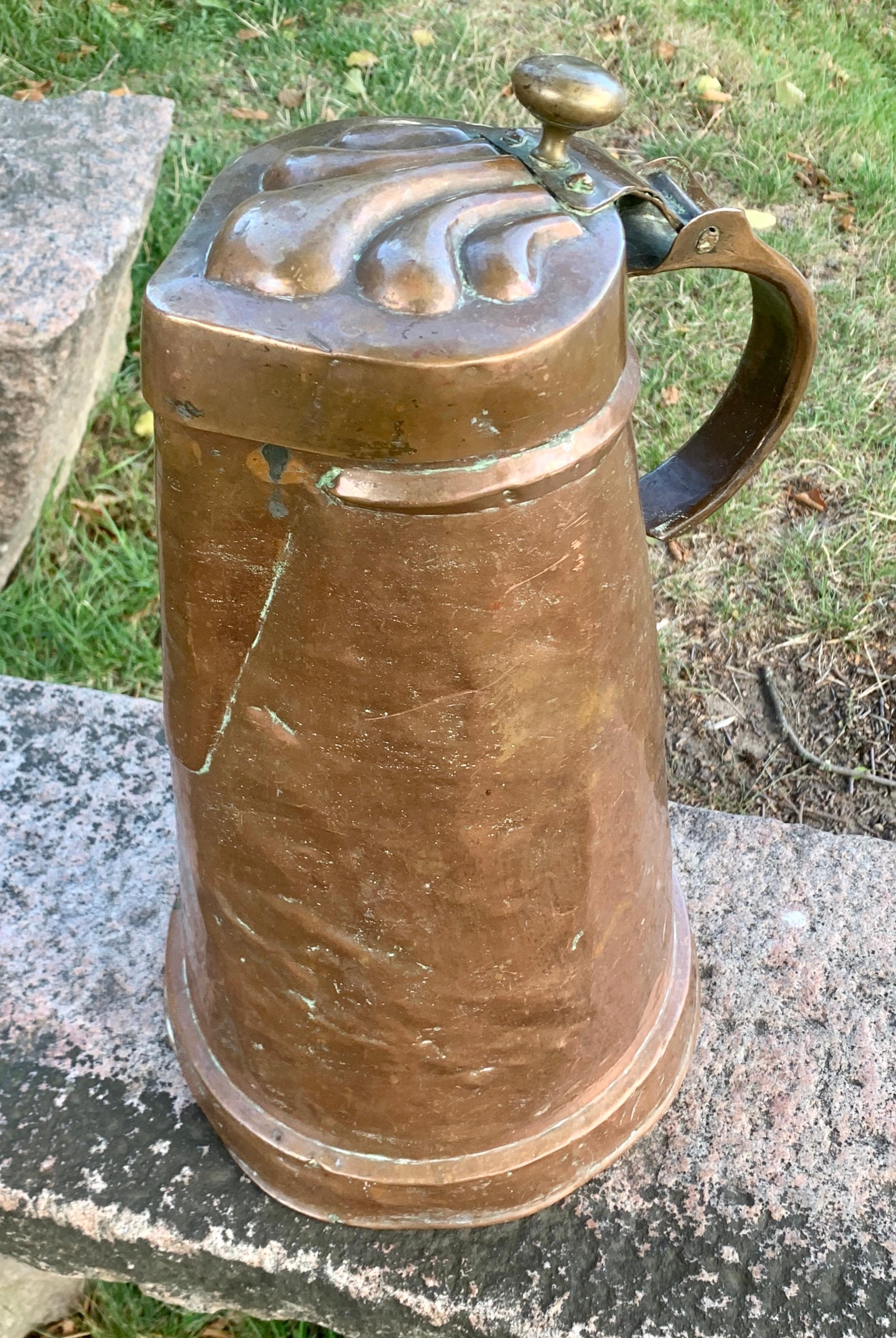 Big Early 19th Century Copper French Tankard 3