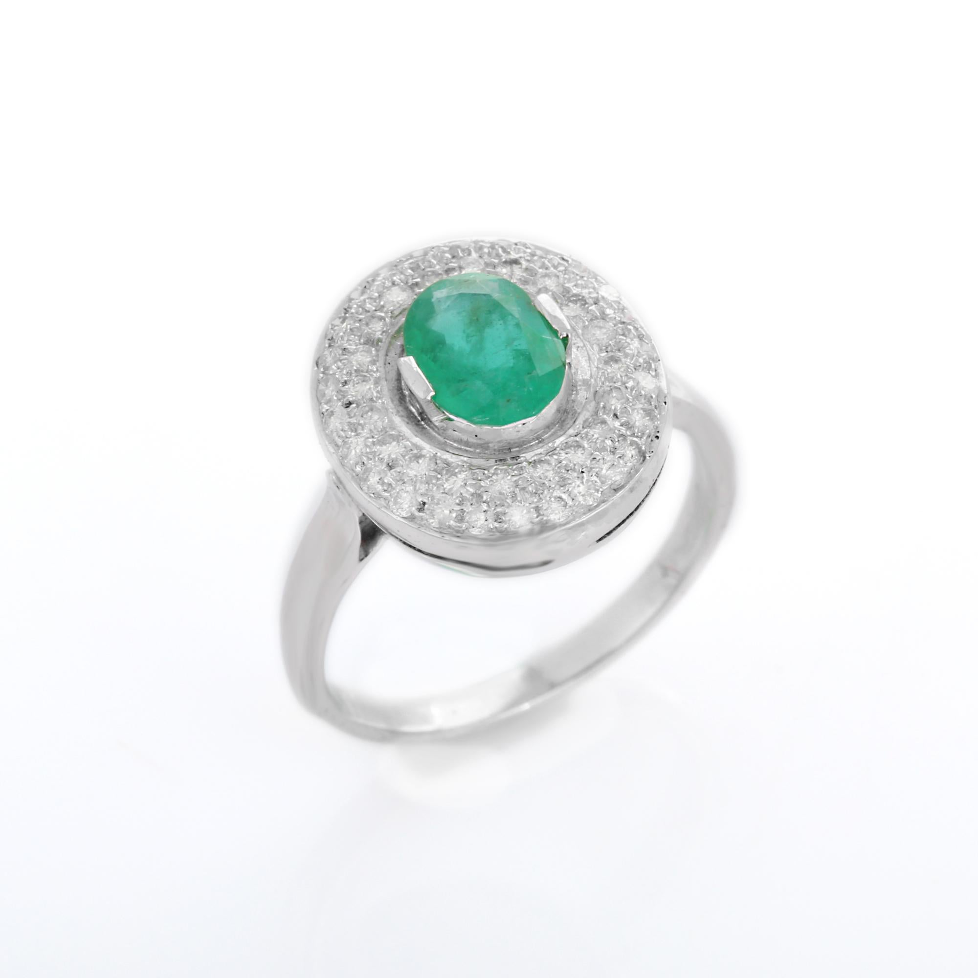 For Sale:  Big Emerald Cocktail Ring with Diamonds in 18K White Gold 3
