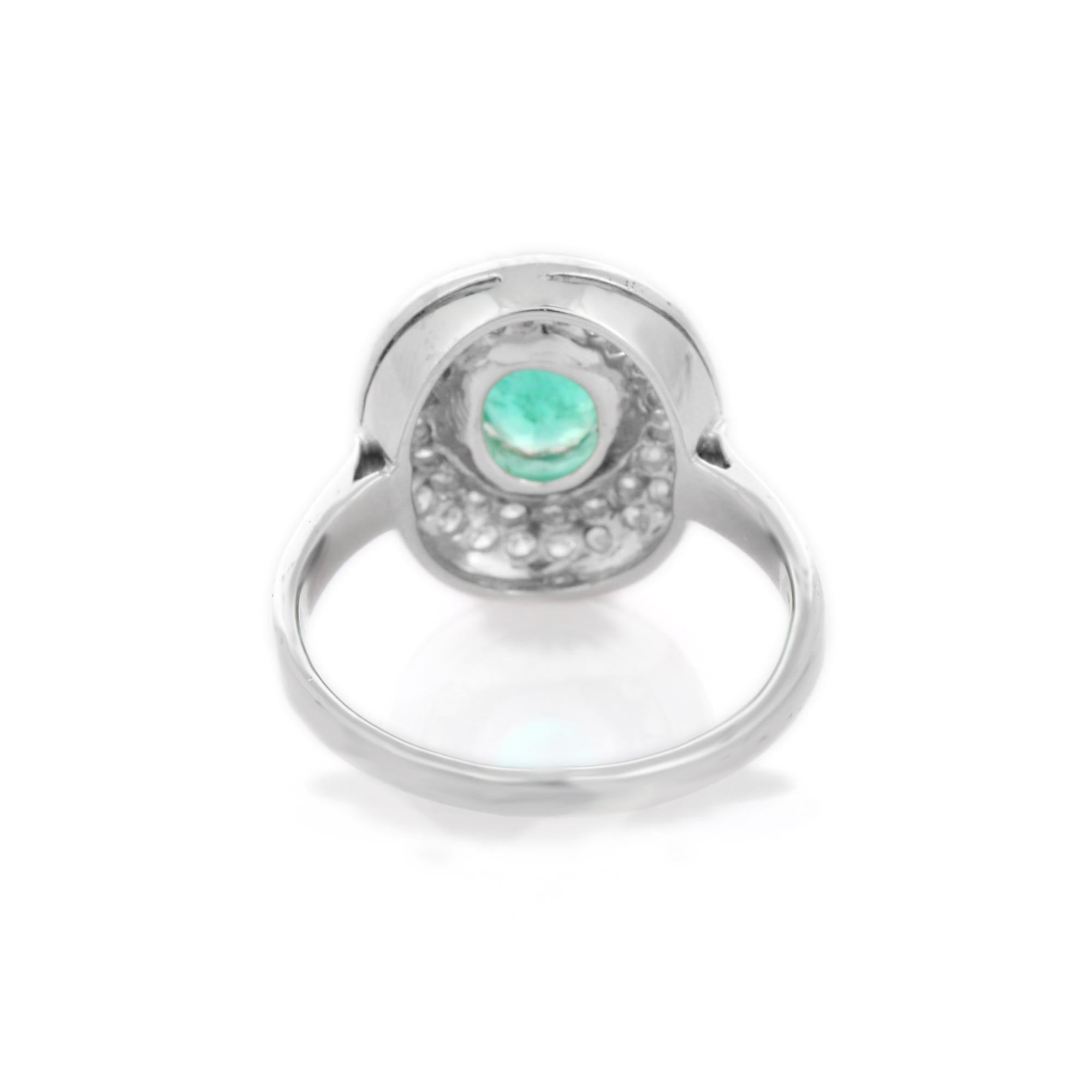 For Sale:  Big Emerald Cocktail Ring with Diamonds in 18K White Gold 5